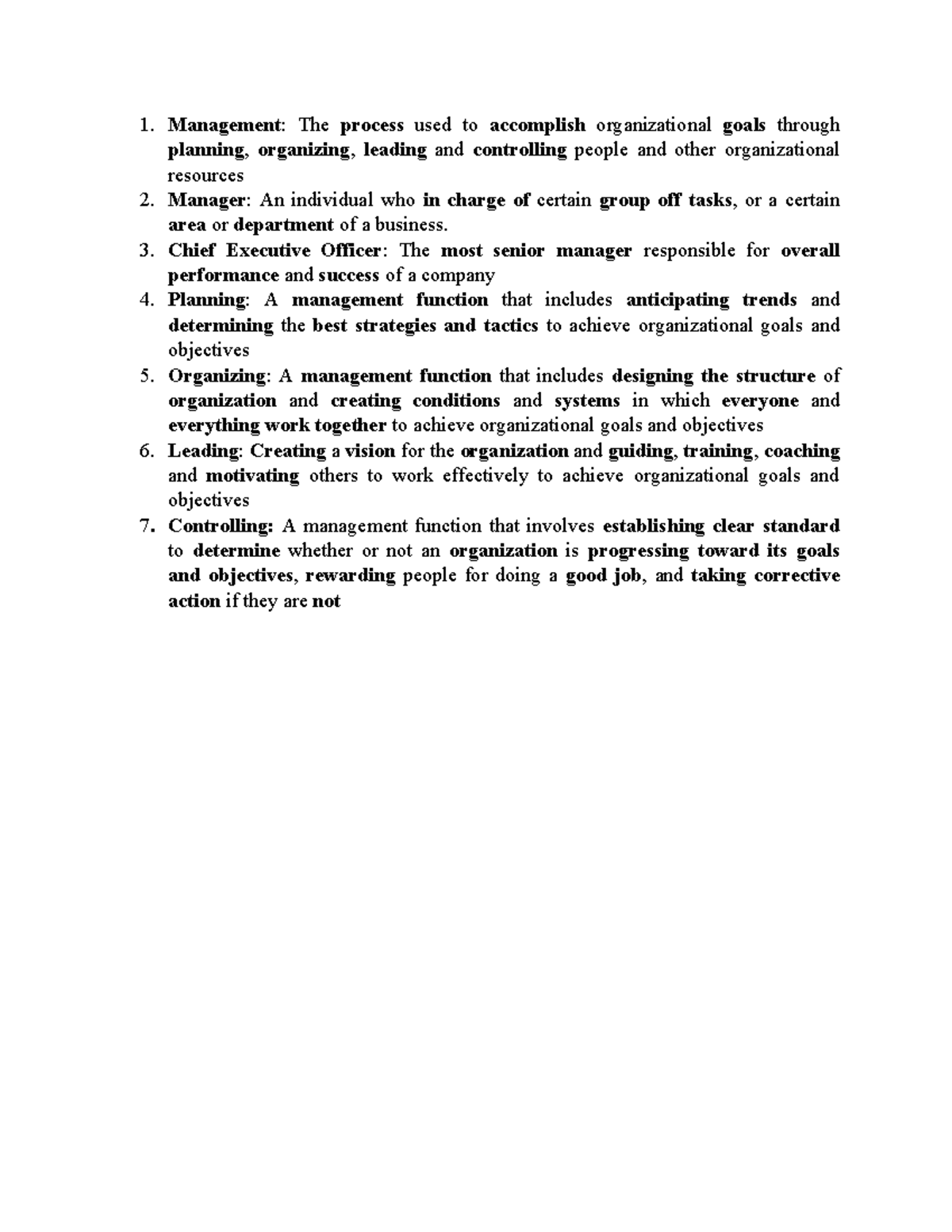 UNIT 1 Tổng hợp keywords Management The process used to