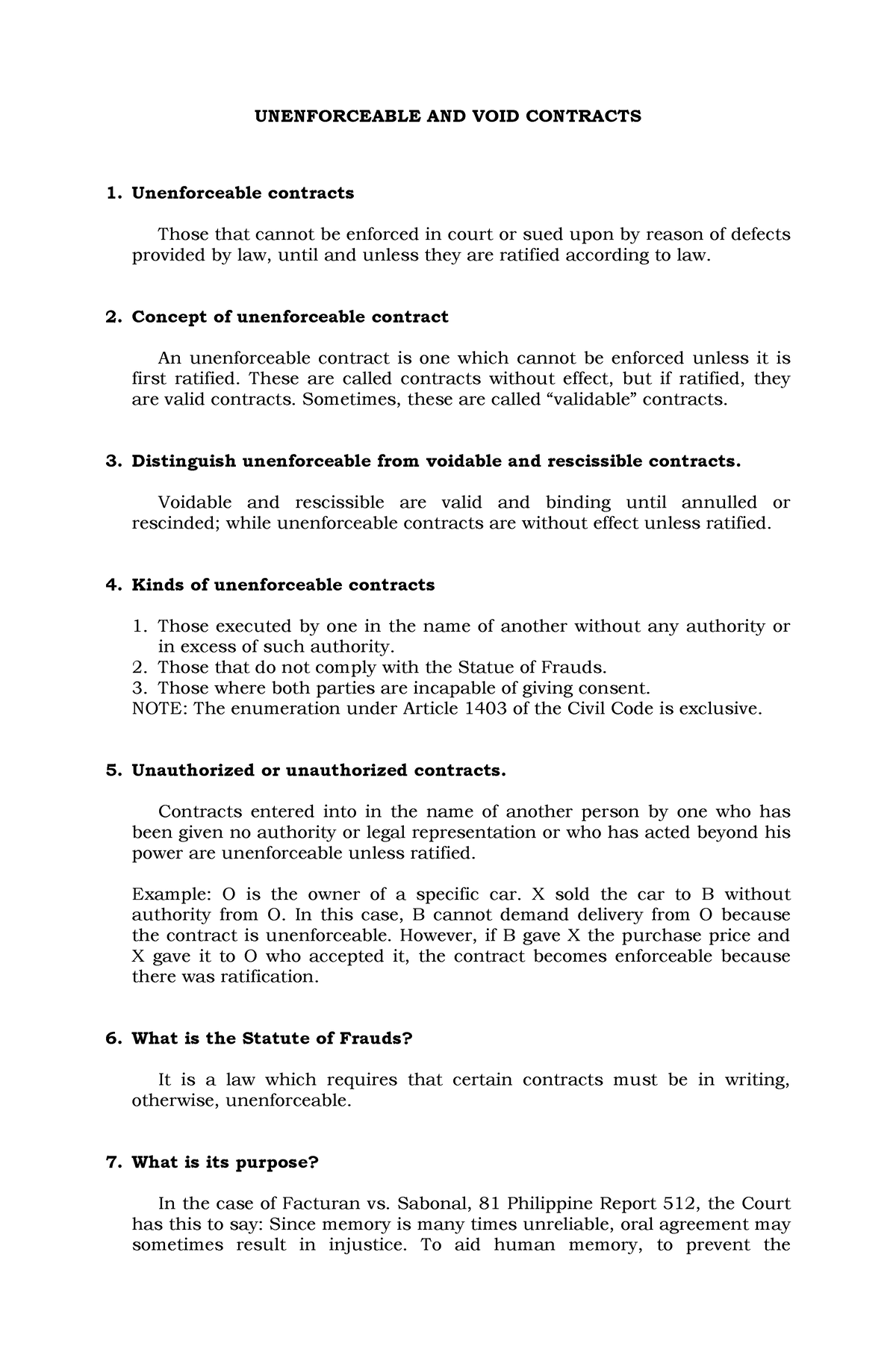 Unenforceable And Void Contracts - UNENFORCEABLE AND VOID CONTRACTS ...