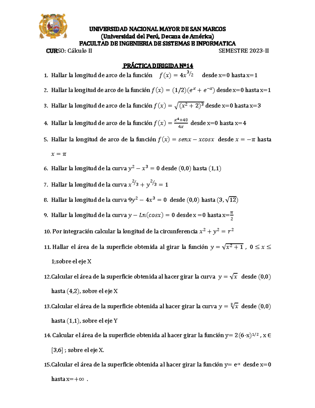 Practica Dirigida 14 - UNIVERSIDAD NACIONAL MAYOR DE SAN MARCOS ...