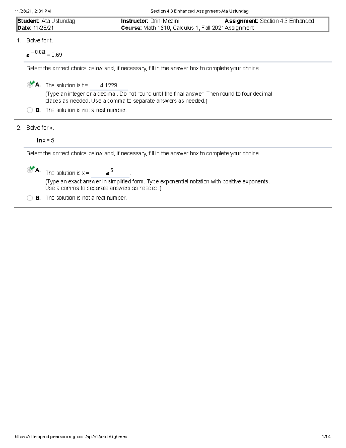 Section 4.3 Enhanced Assignment-Ata Ustundag - 1. 2. Student: Ata ...