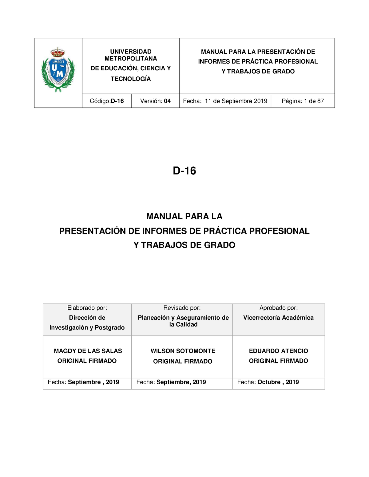 D 16 Manual Para La Presentacion De Informes De Practica Profesional Y