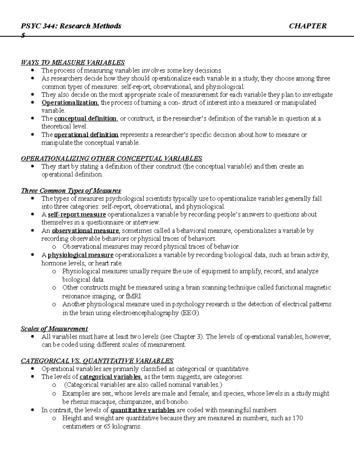 Textbook Notes TEST 2 - PSYC 344: Research Methods CHAPTER 5 WAYS TO ...