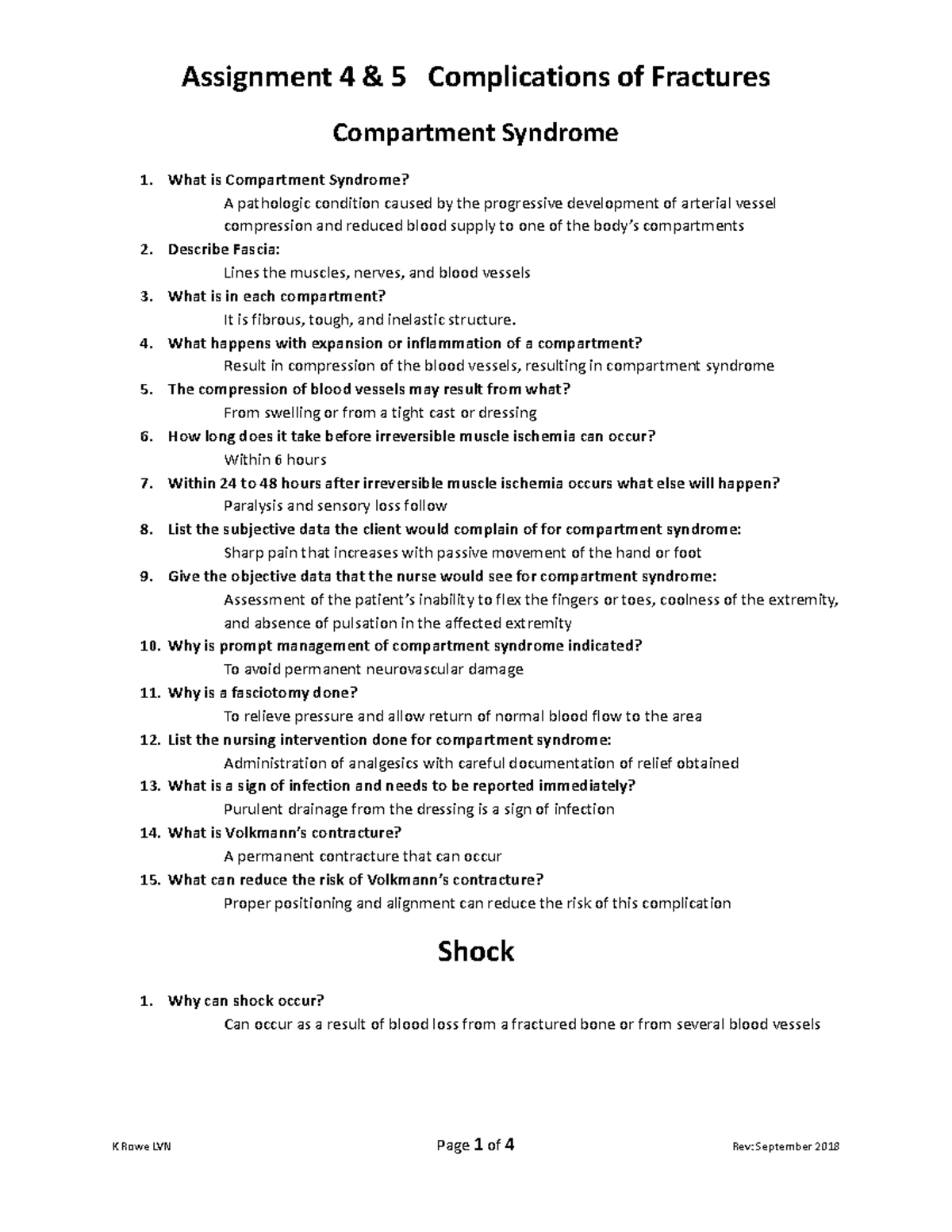 Assignment and packet for number 4 & 5 - Compartment Syndrome 1. What ...