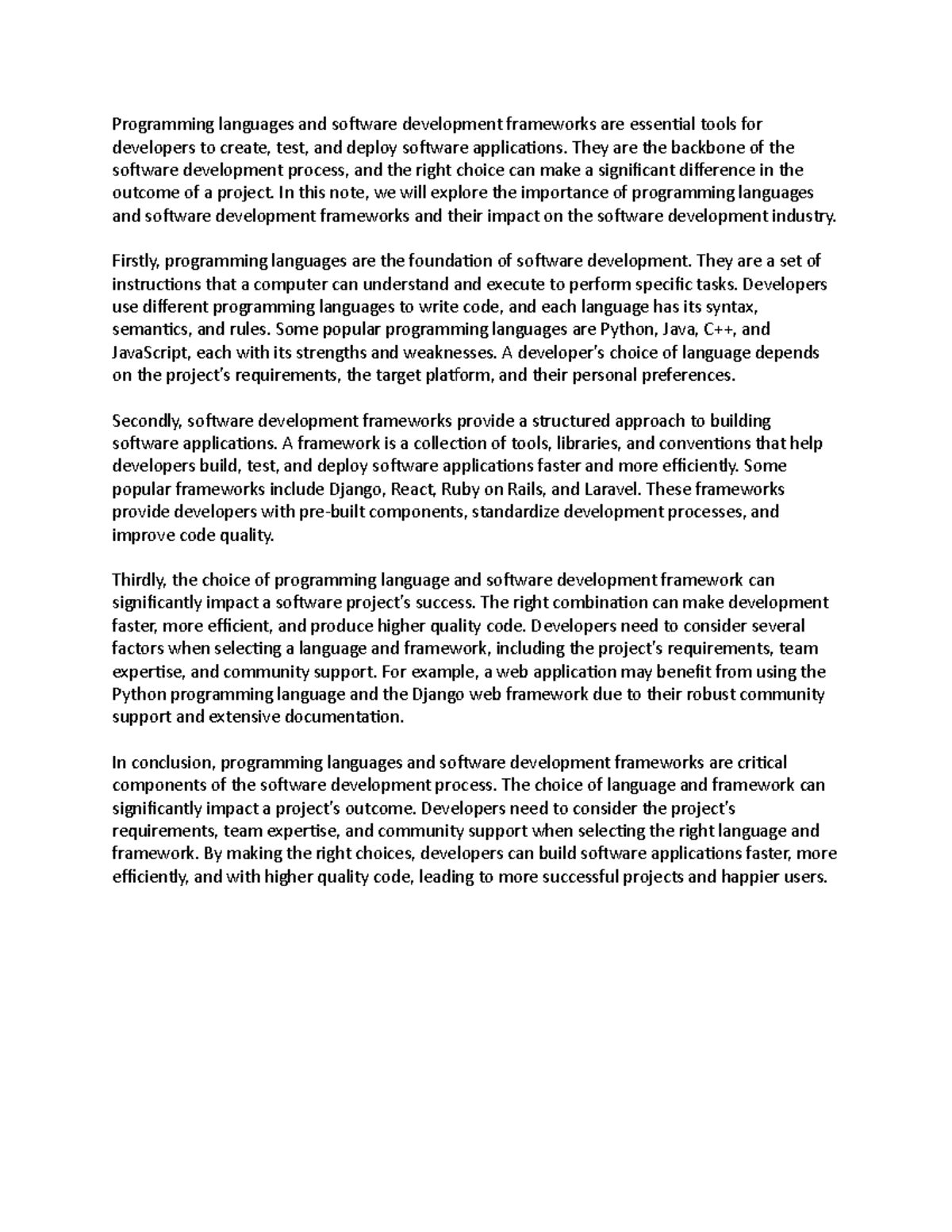 Programming languages and software development frameworks are essential ...