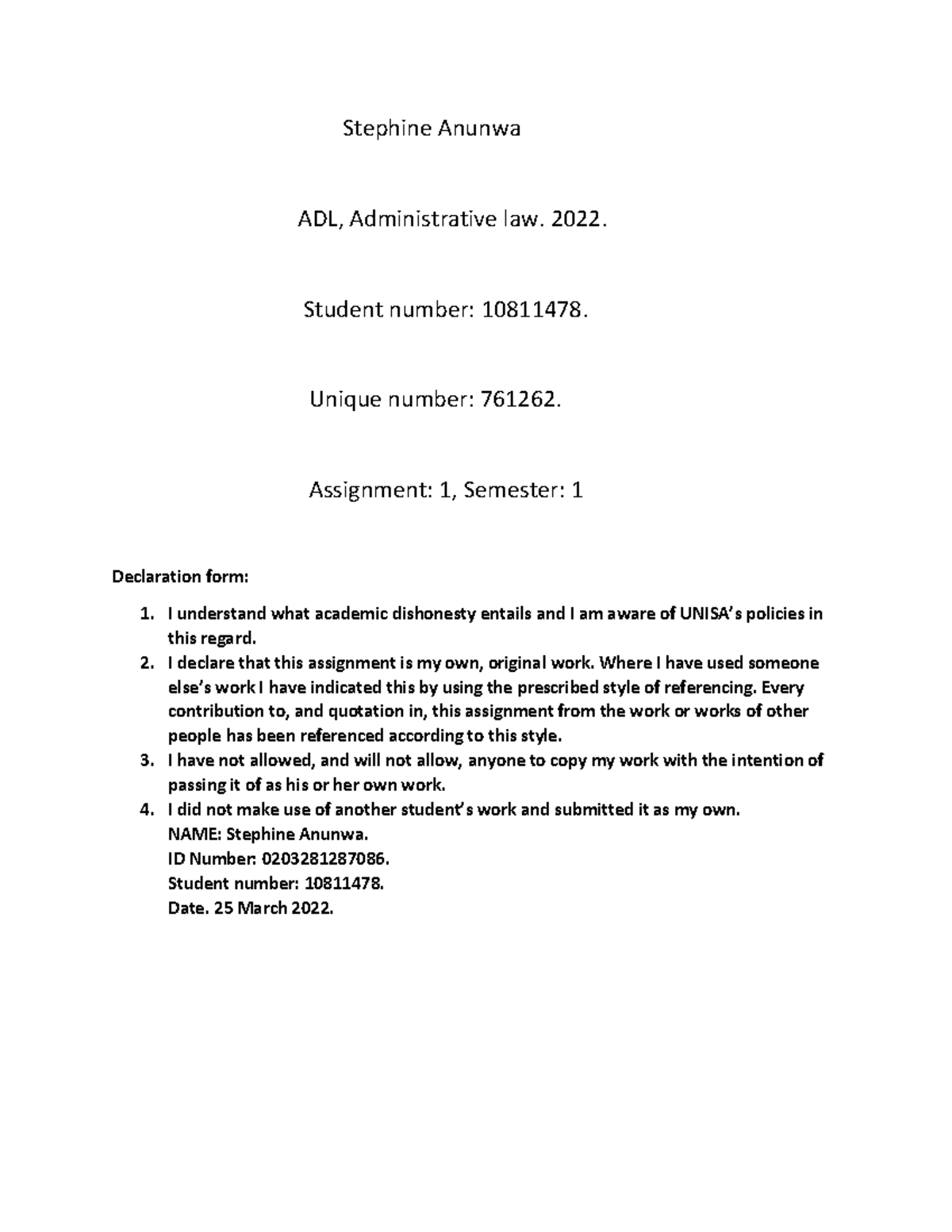 Adl2601 - Great For Exams - Stephine Anunwa ADL, Administrative Law ...