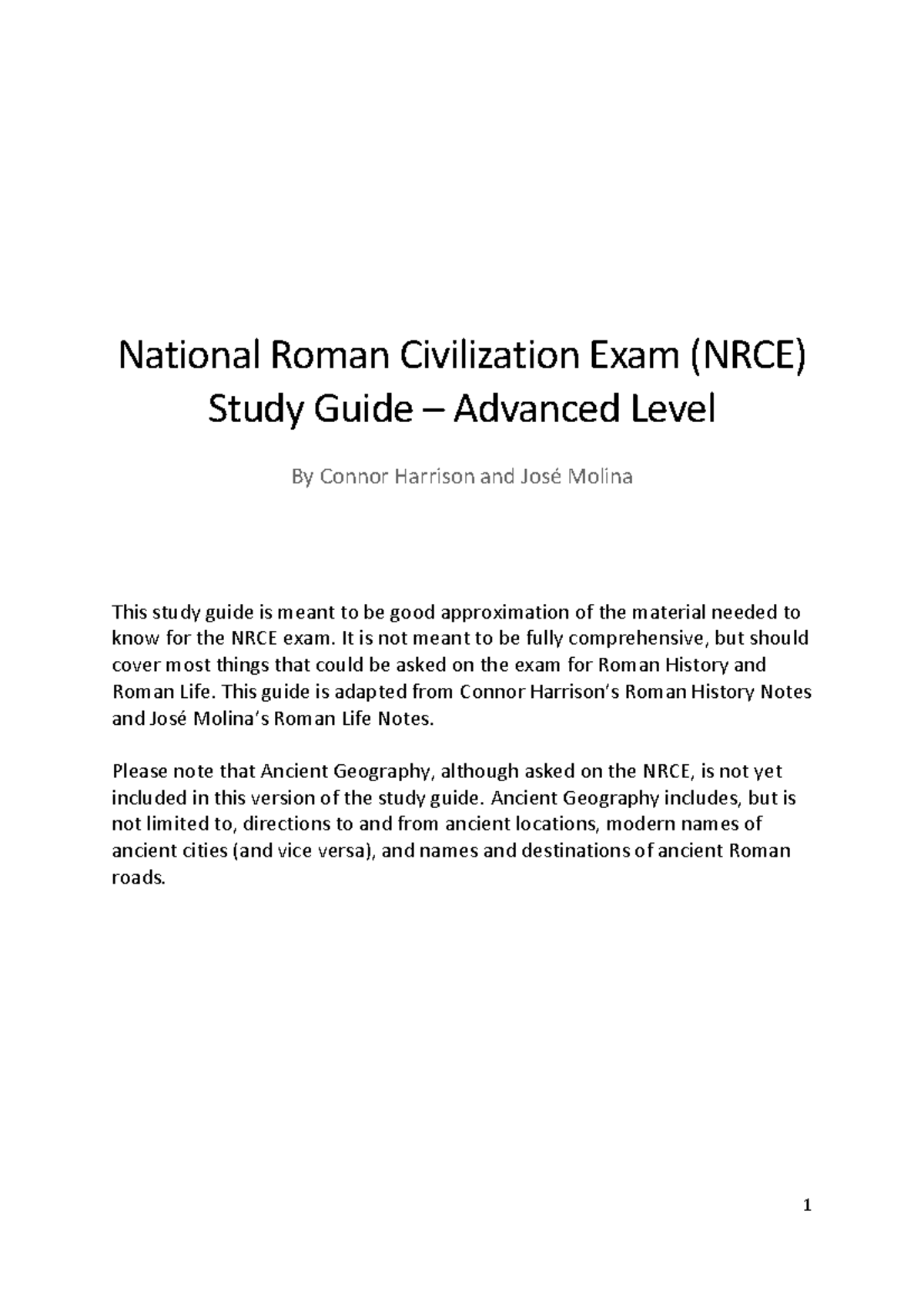 NRCE Study Guide ADV (v1 0) - National Roman Civilization Exam (NRCE ...