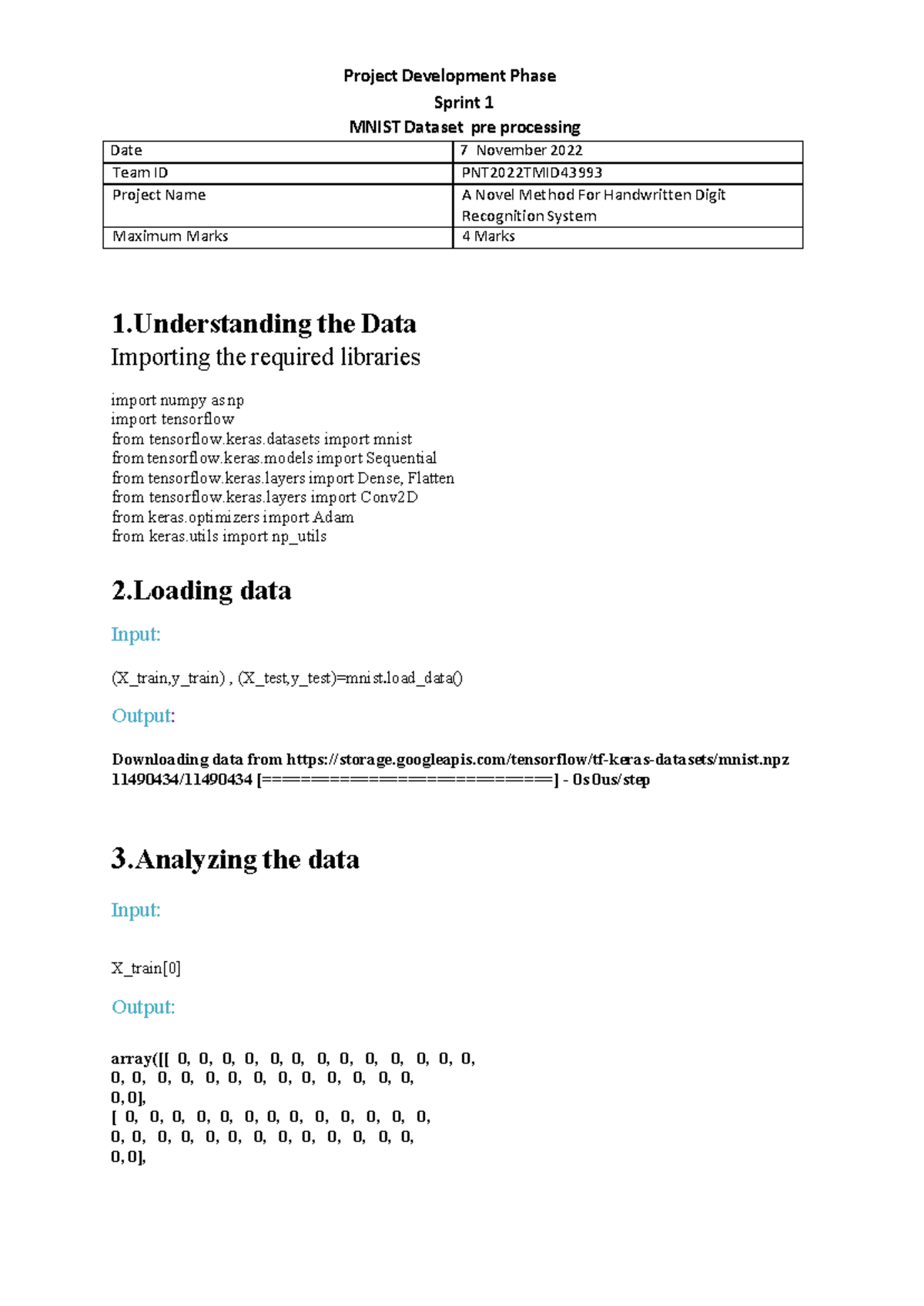 Sprint 1 - Project Development Phase Sprint 1 MNIST Dataset pre ...