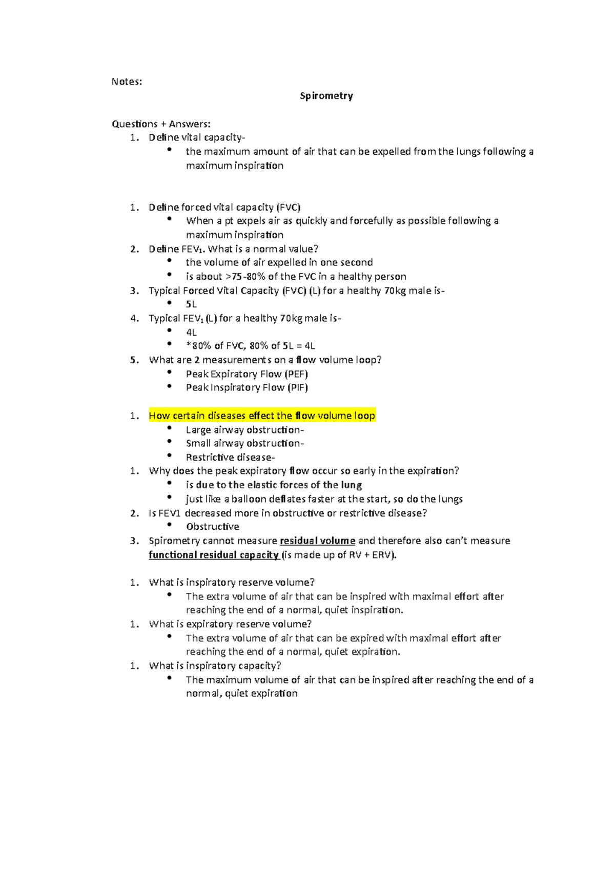 Spirometry Clinical science physiology Notes Spirometry