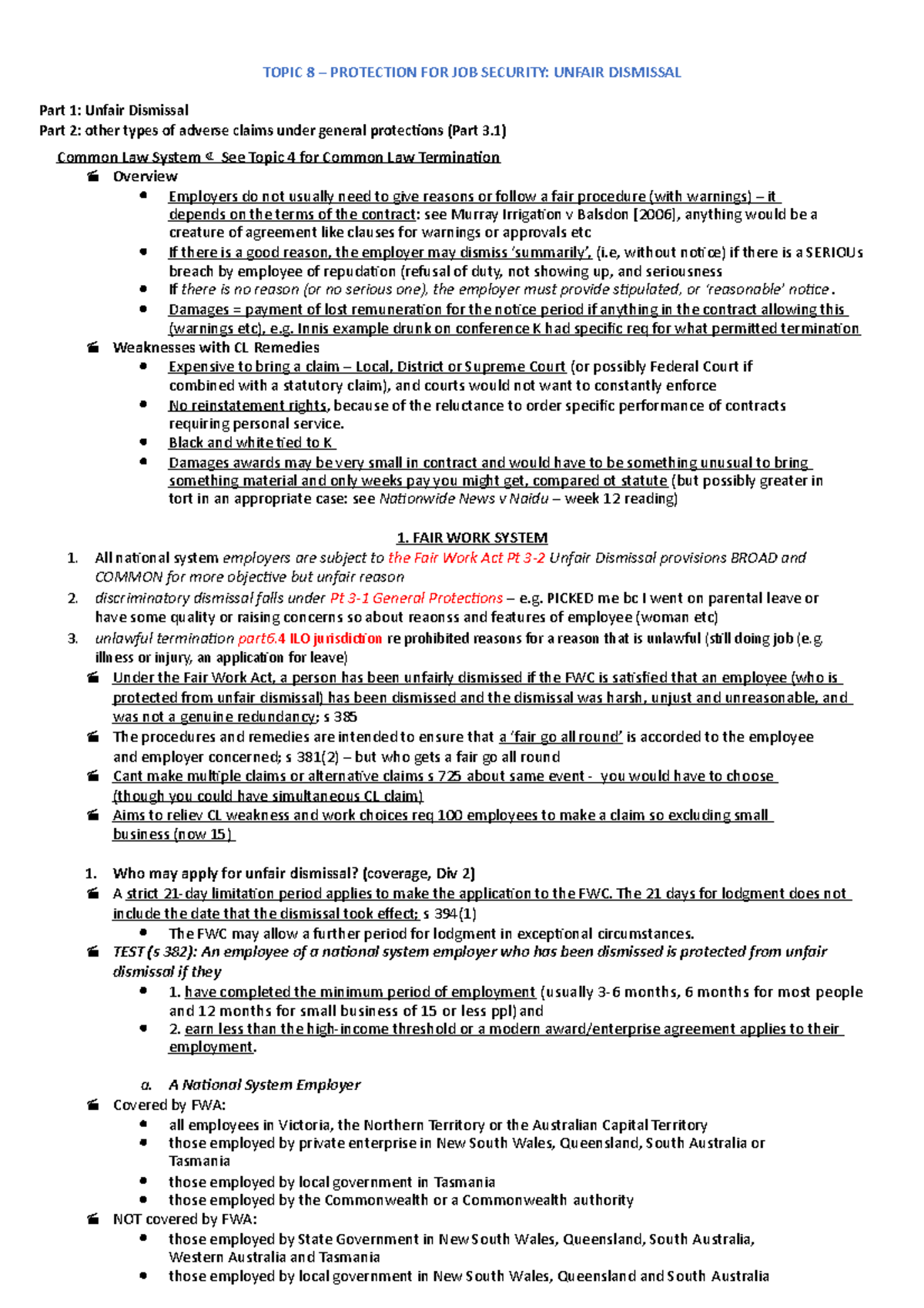 Topic 7 – Protection FOR JOB Security- Unfair Dismissal - TOPIC 8 ...