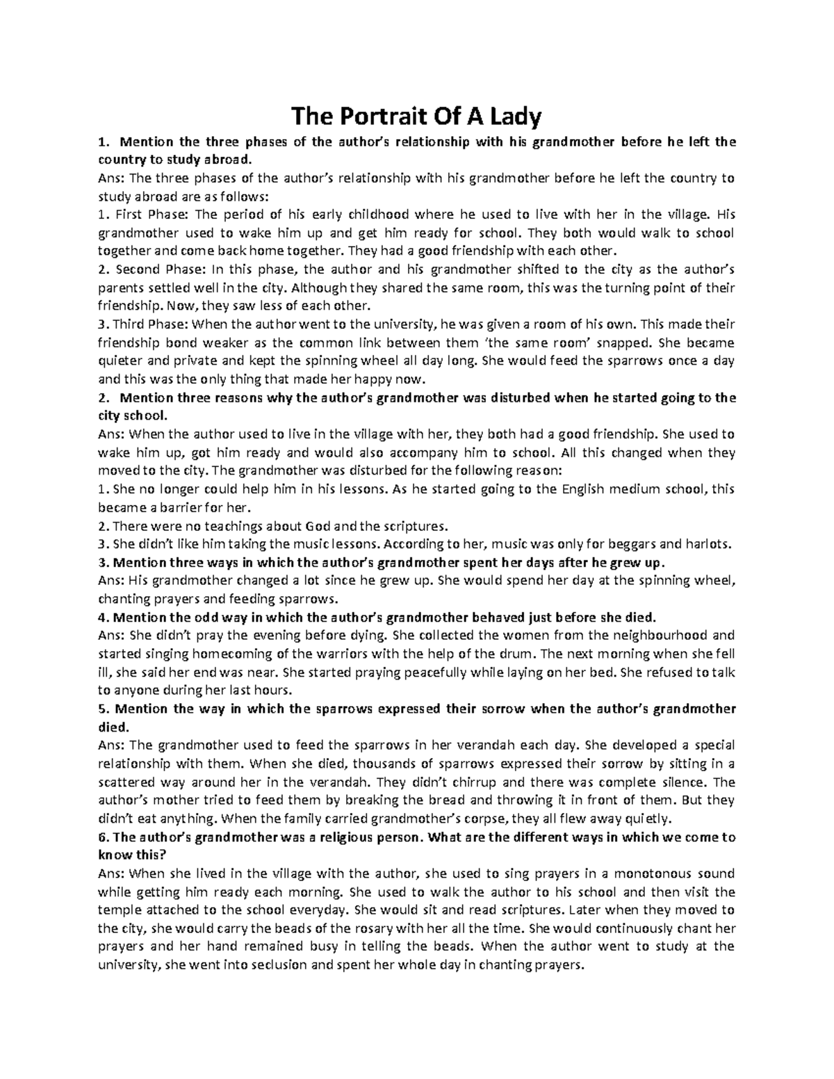 The Portrait of a Lady Important notes The Portrait Of A Lady