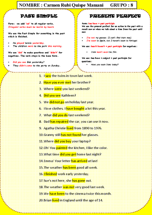 Simple present - 5 Present Simple (1) I work, they study 1 Complete the ...
