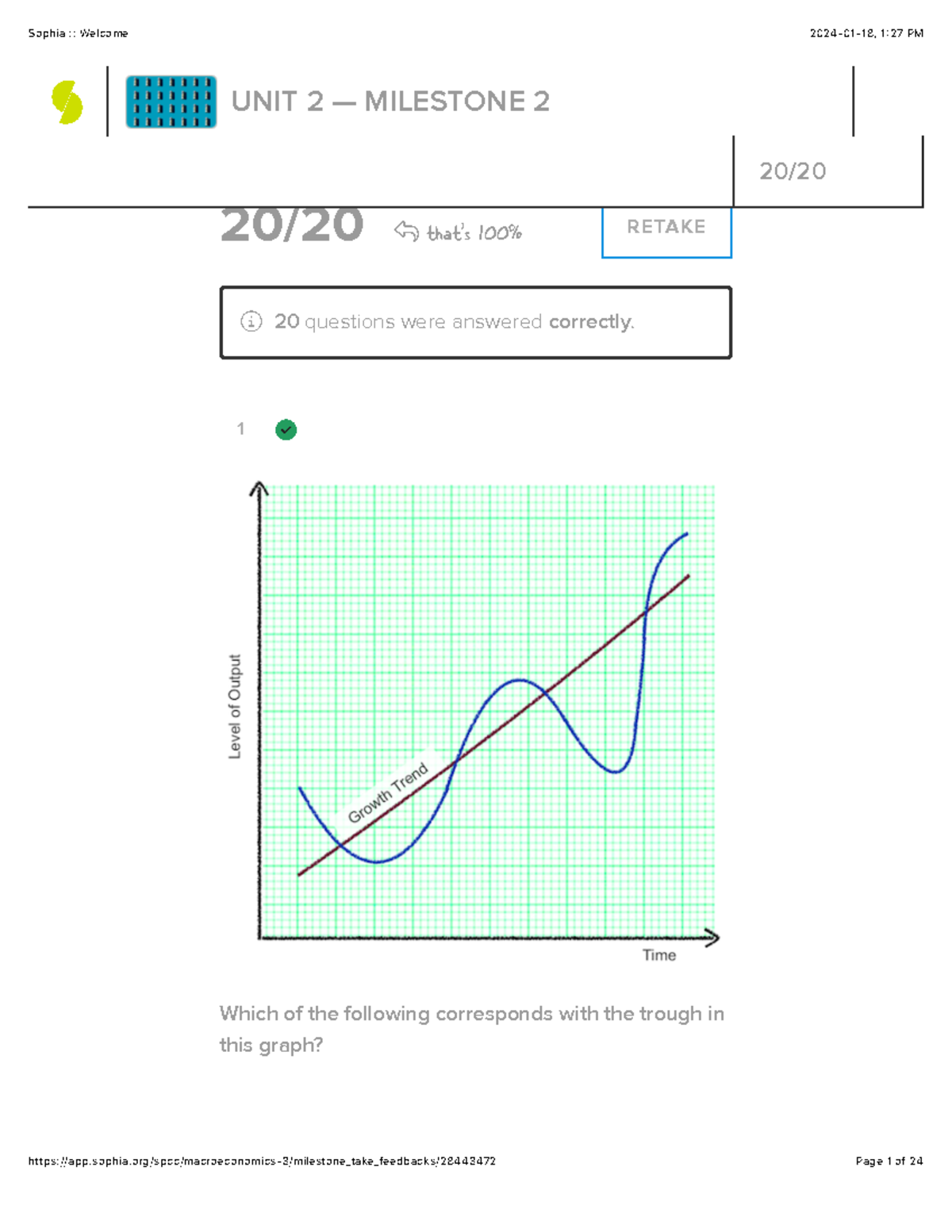 Sophia Intro To Macroeconomics Unit 2 Milestone - 1 20 / 20! That's 100 ...