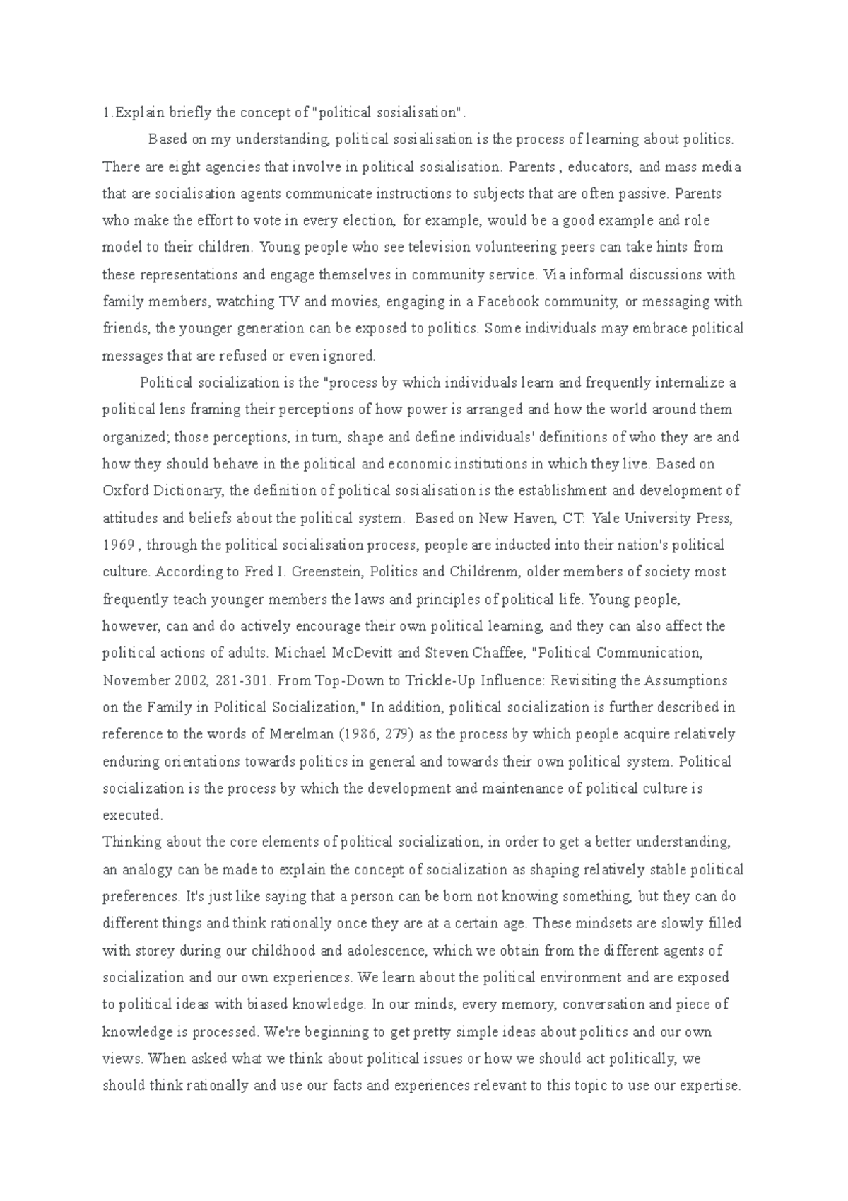 Political socialization - 1 briefly the concept of "political