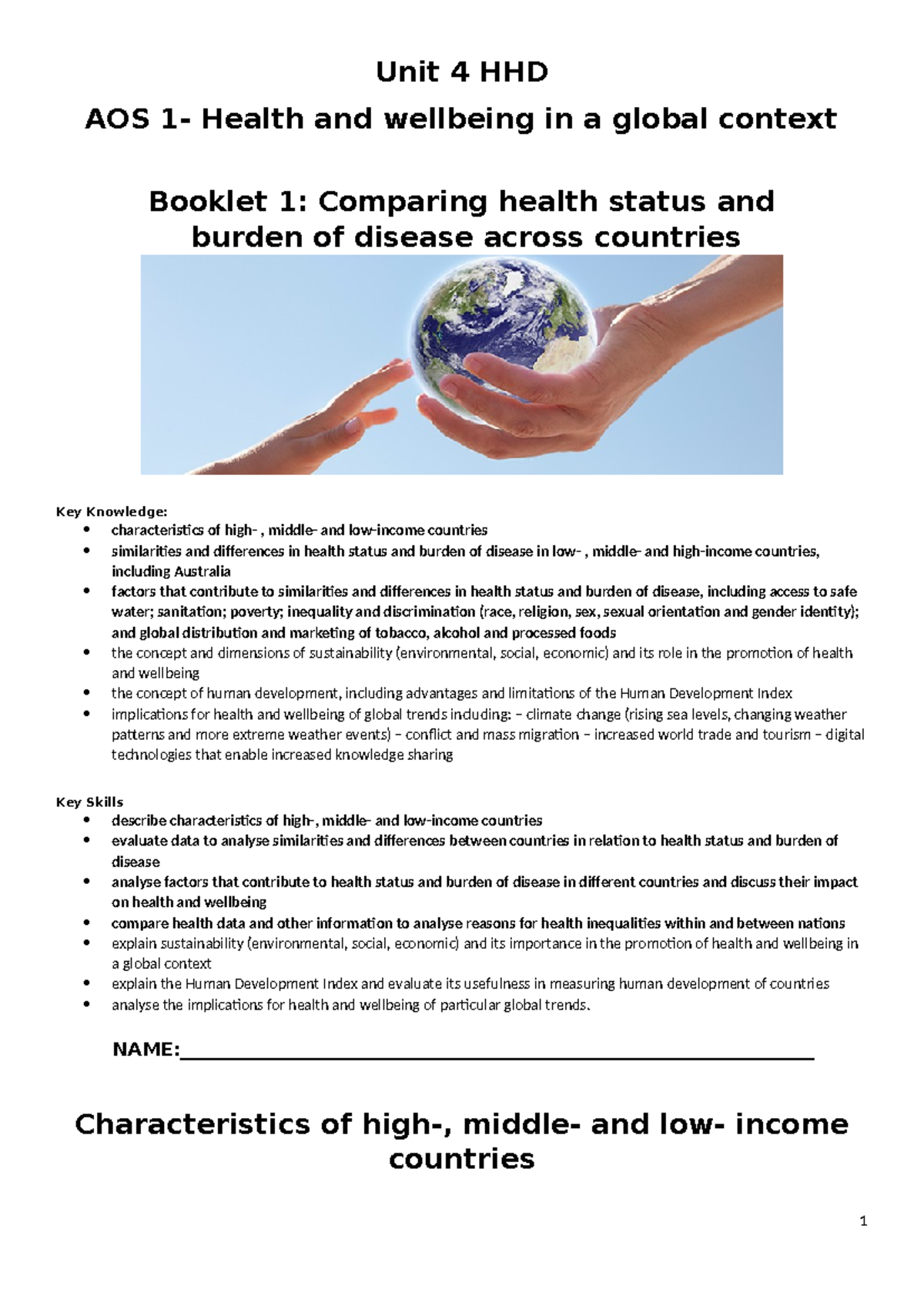 1. Comparing health status and burden of disease across countries ...