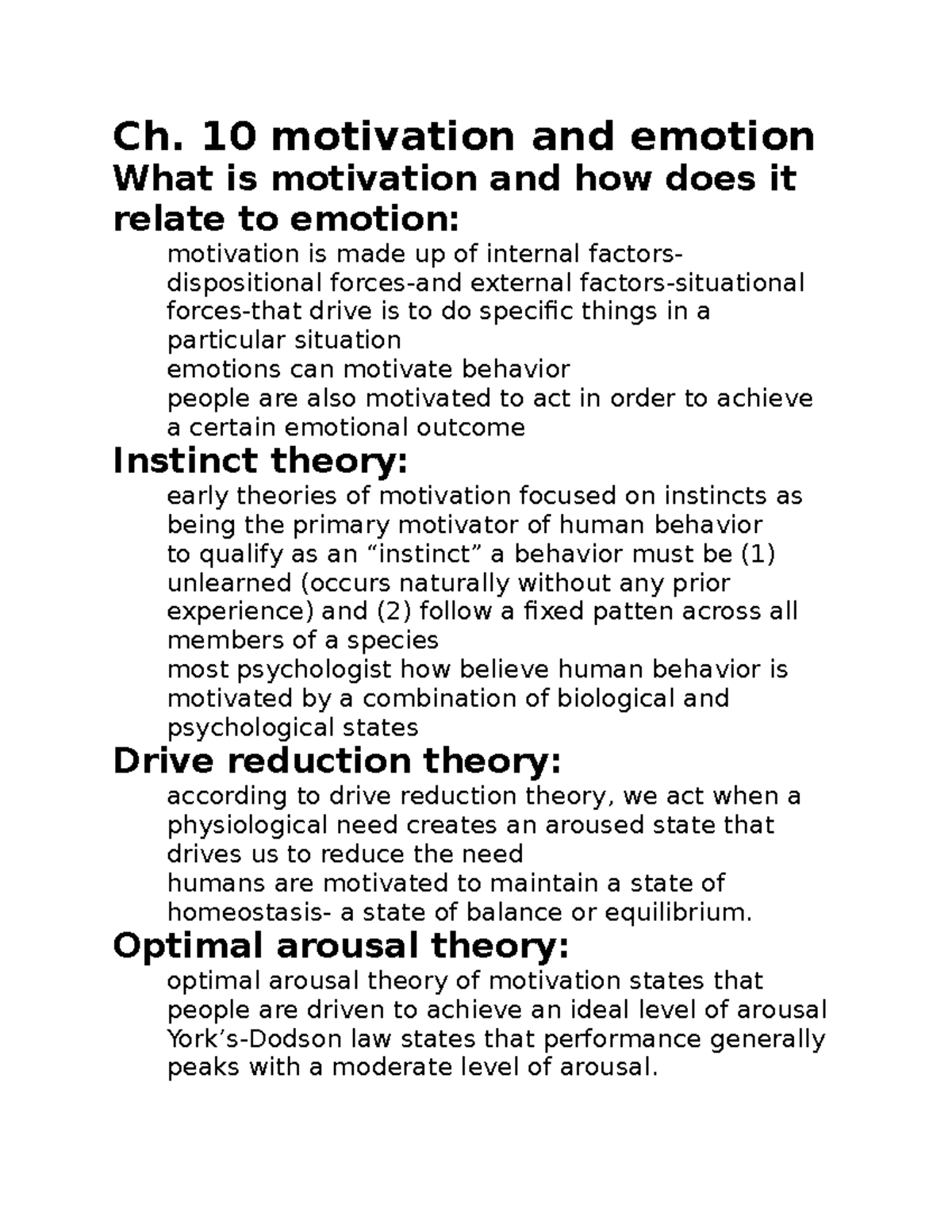 Ch. 10 Motinvation And Emotion - Ch. 10 Motivation And Emotion What Is ...