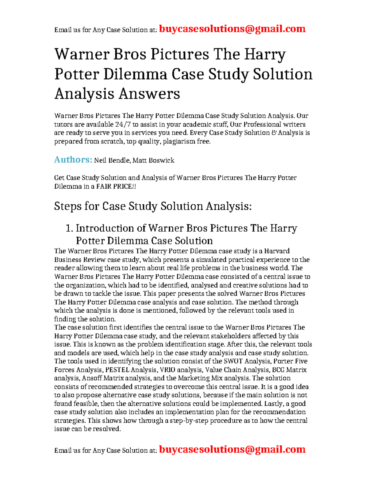 Case Solution Warner Bros Pictures The Harry Potter Dilemma Warner