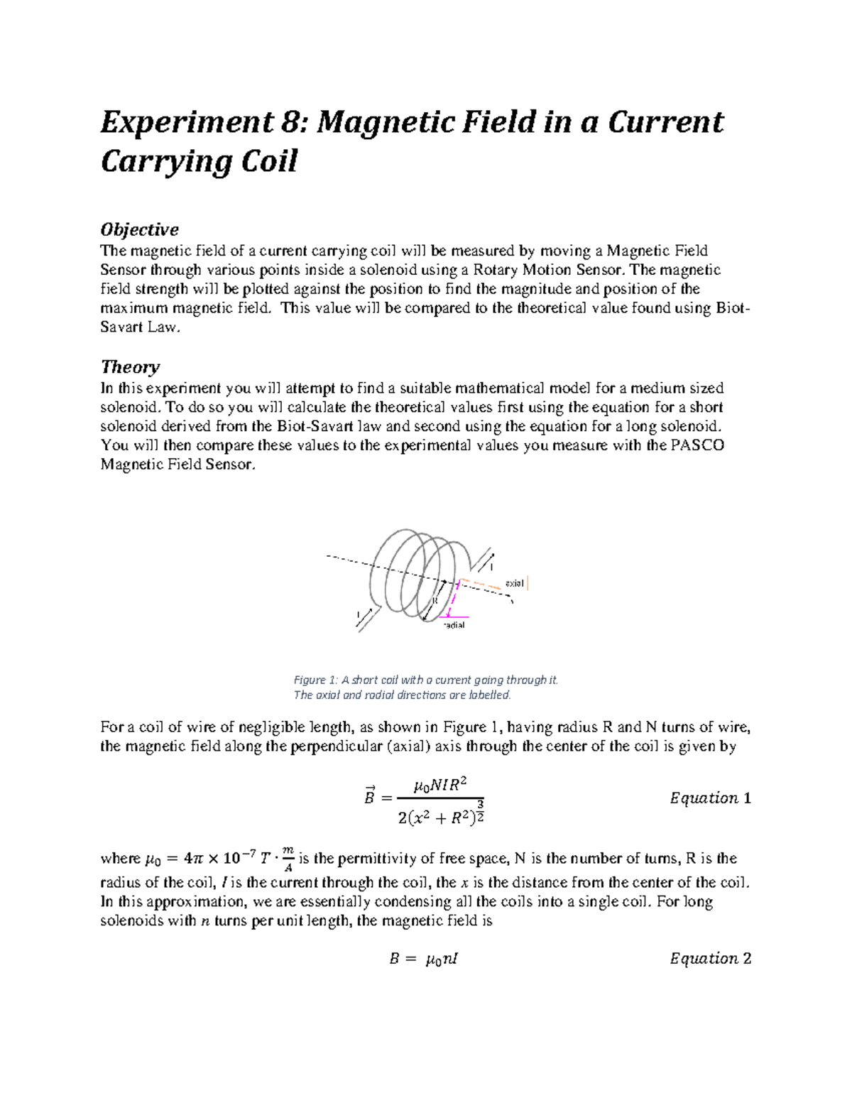 Experiment 8Manual Experiment 8 Field in a Current Carrying
