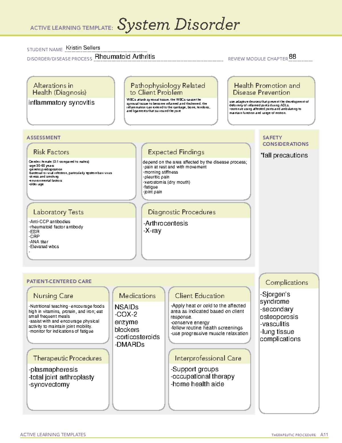 Rheumatoid Arthritis - ACTIVE LEARNING TEMPLATES THERAPEUTIC PROCEDURE ...