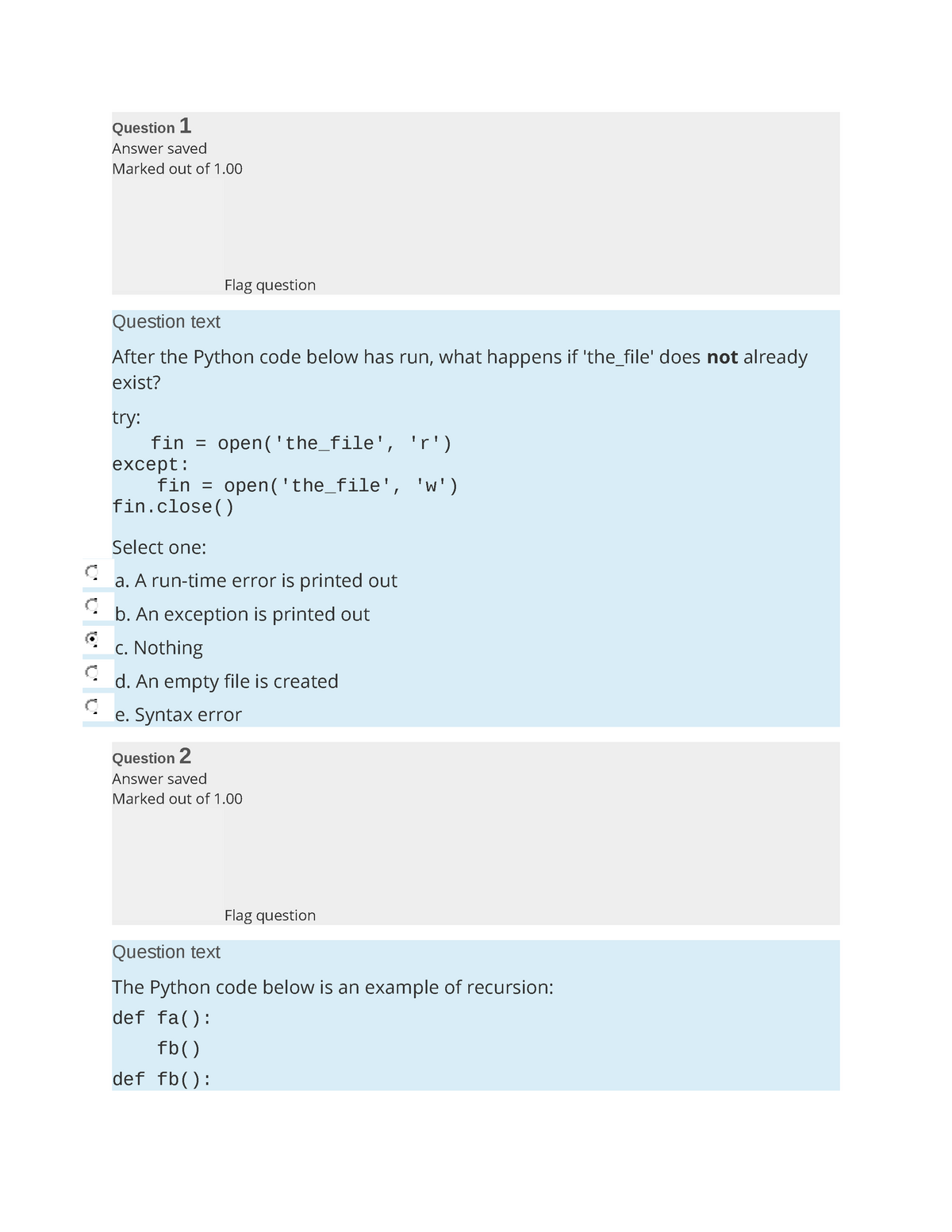 CS 1101 Final Quiz Question 1 Answer Saved Marked Out Of 1 Flag Question Question Text After 