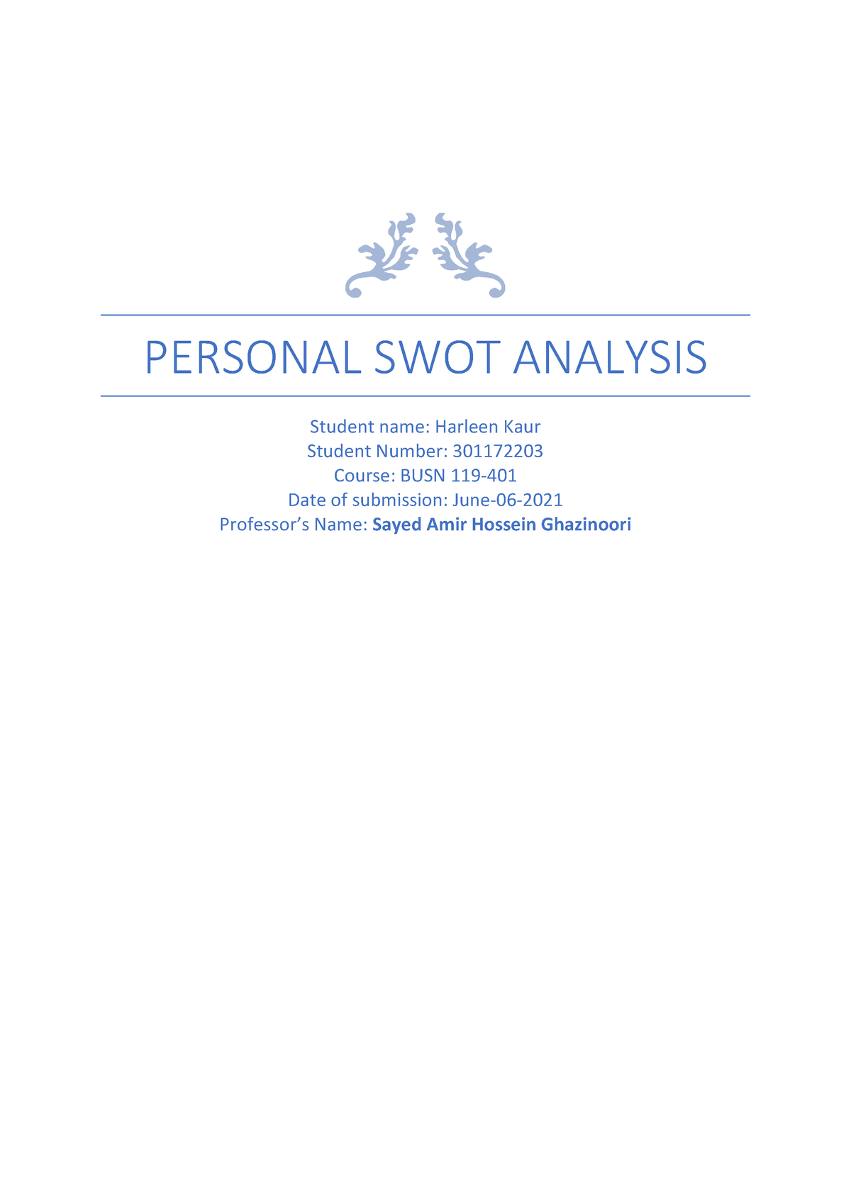 Personal SWOT Analysis Assignment Skills Inventory: - PERSONAL SWOT ...