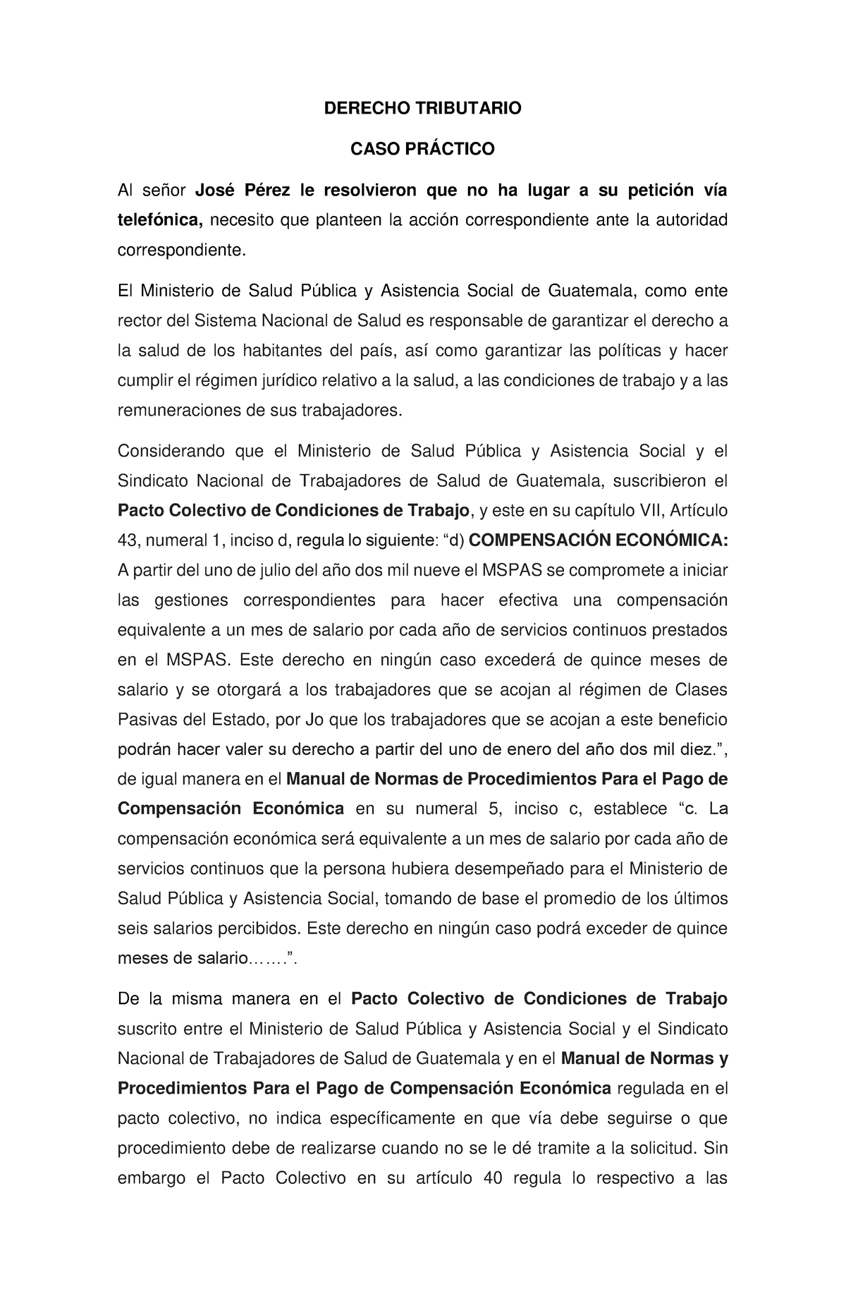 Caso Practico Derecho Tributario - DERECHO TRIBUTARIO CASO PRÁCTICO Al ...