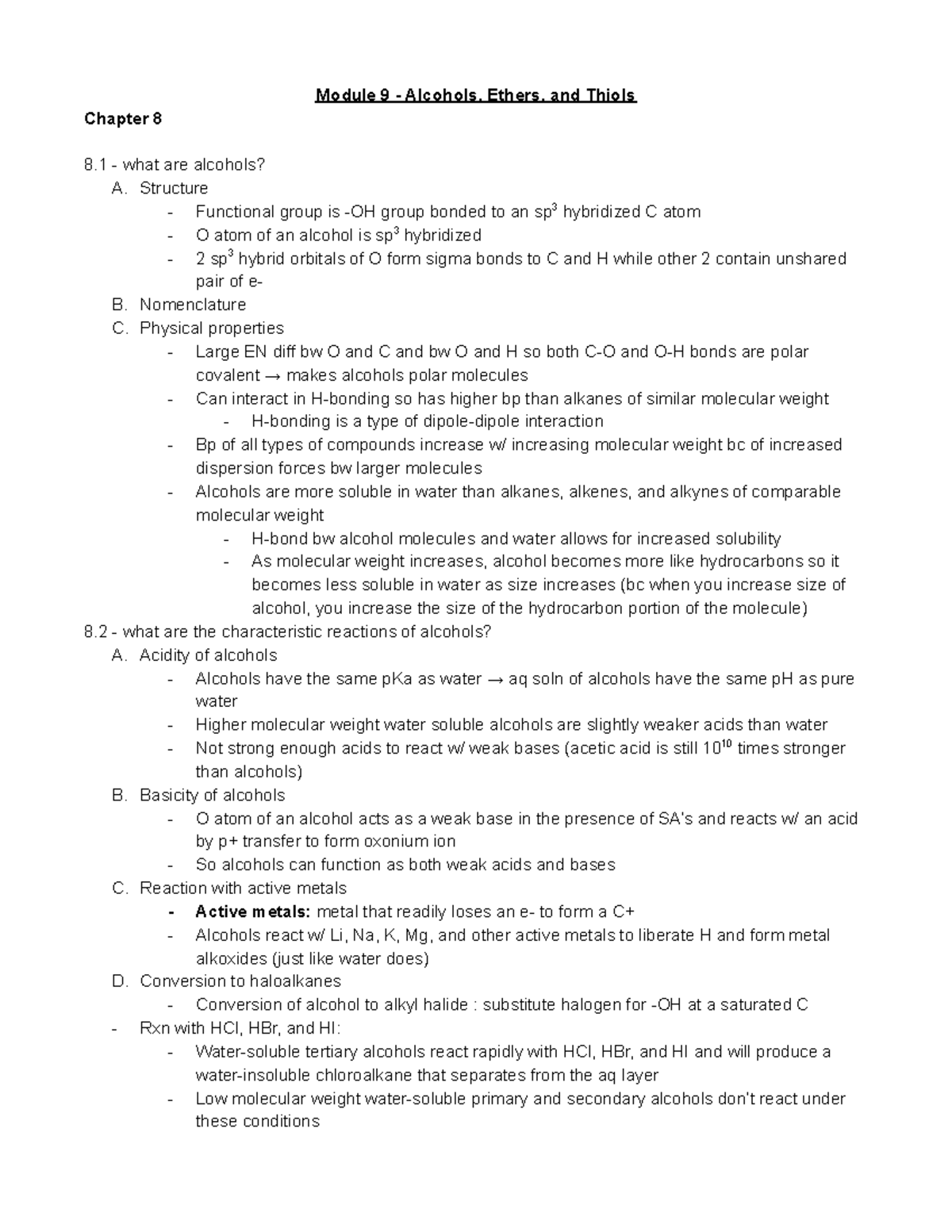 Module 9- Alcohols, Ethers, And Thiols - Module 9 - Alcohols, Ethers ...