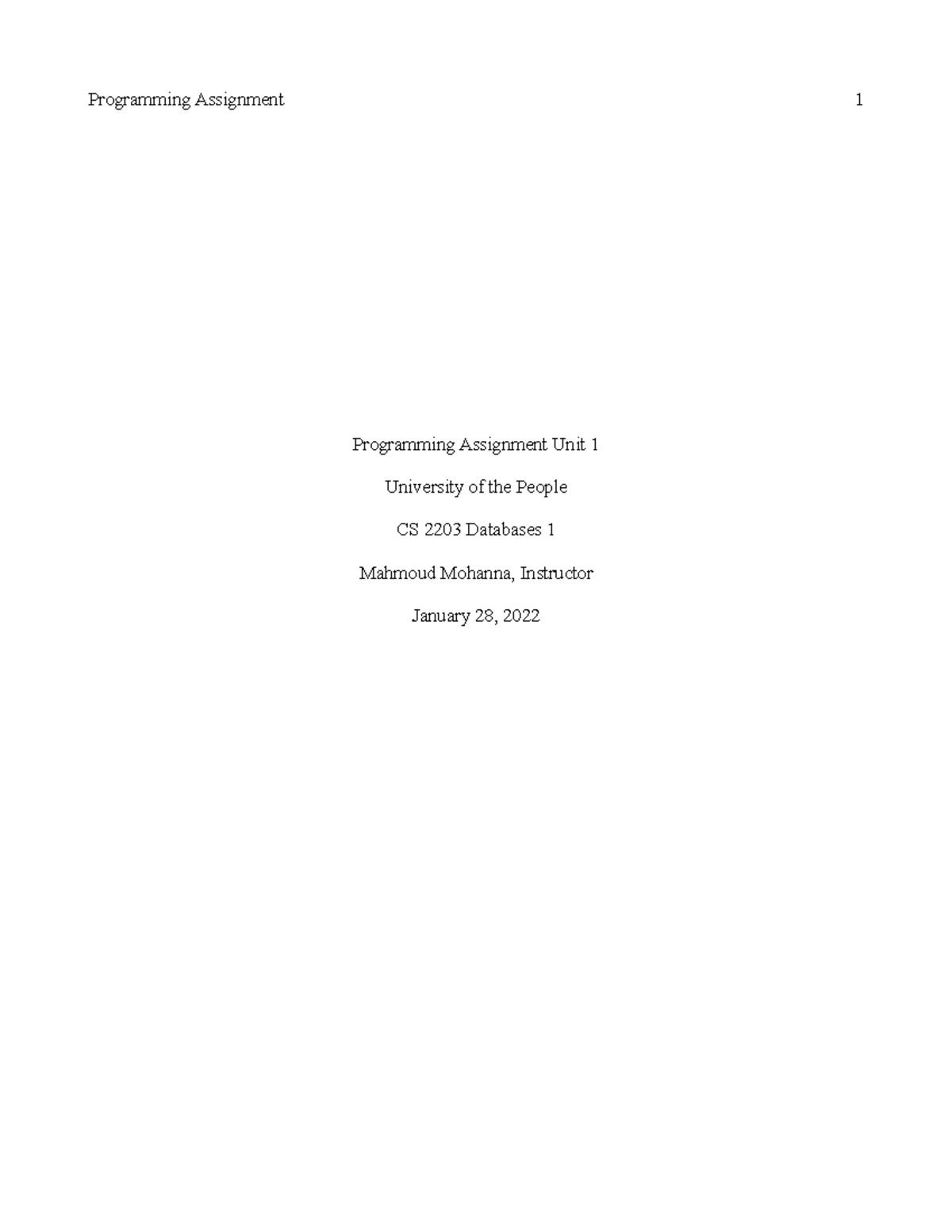 Programming Assignment Unit 1 My Solution - Programming Assignment Unit ...