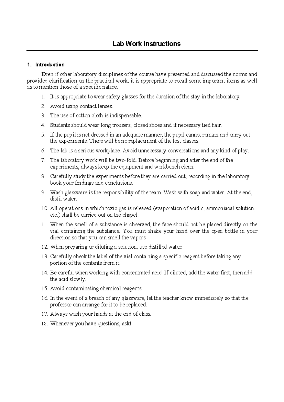Lab Work Instructions - Introduction Even if other laboratory ...
