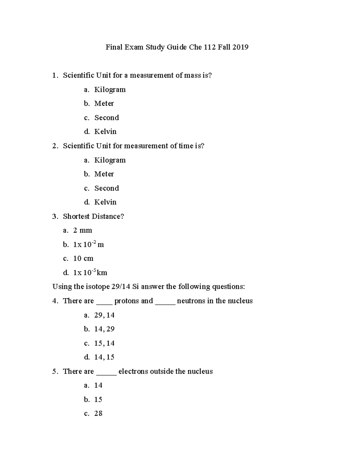 Chemistry B Final Exam Study Guide 1 Answer Key - Study Poster