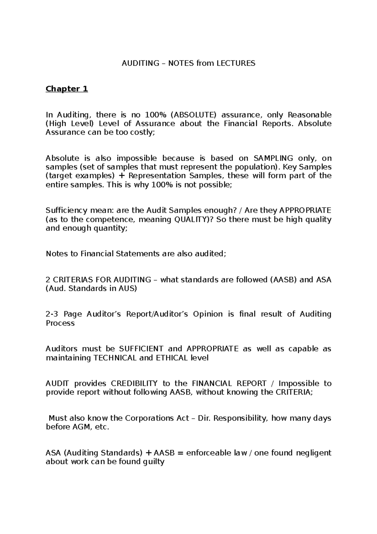 Auditing - Notes from Lectures - CMA303 - CDU - Studocu
