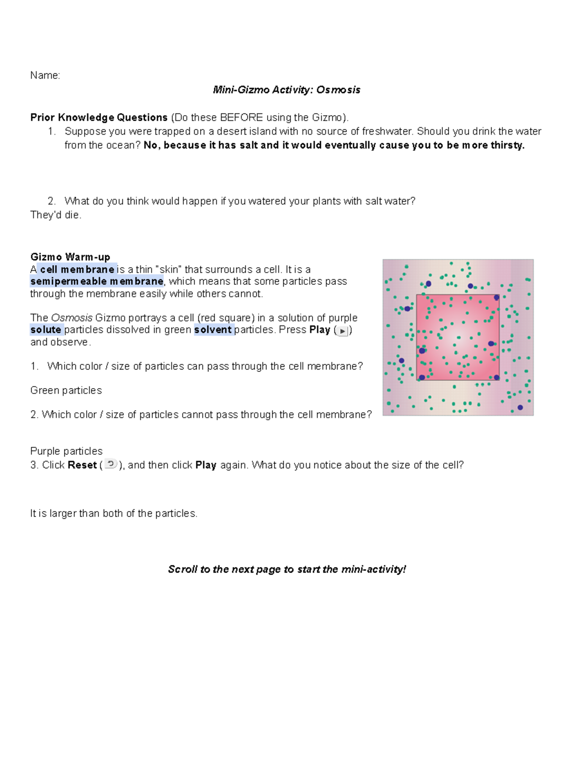 Copy of Osmosis Activity Gizmo YPros1 Yale Studocu