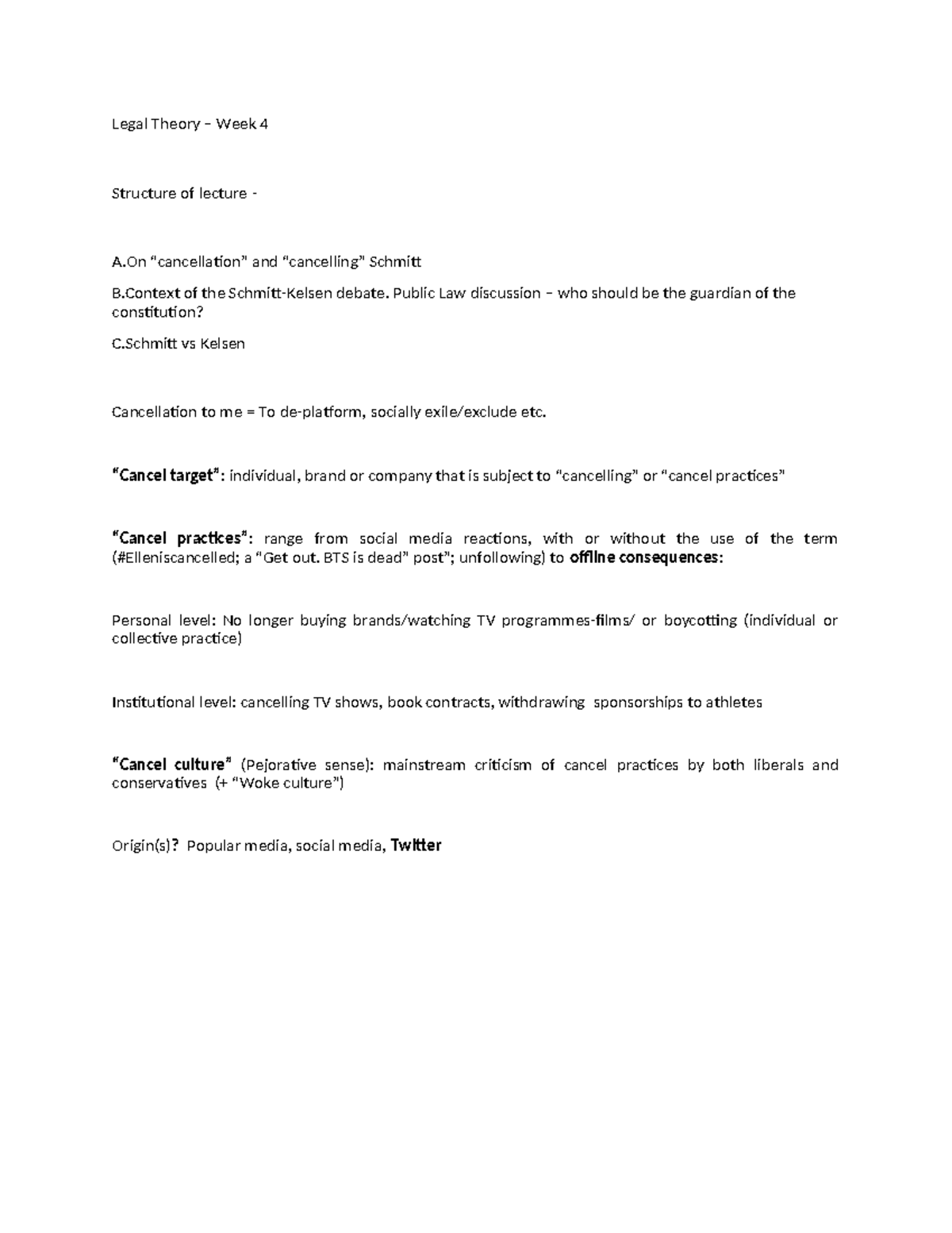 Legal Theory – Week 4 - Lecture Notes - Legal Theory – Week 4 Structure ...