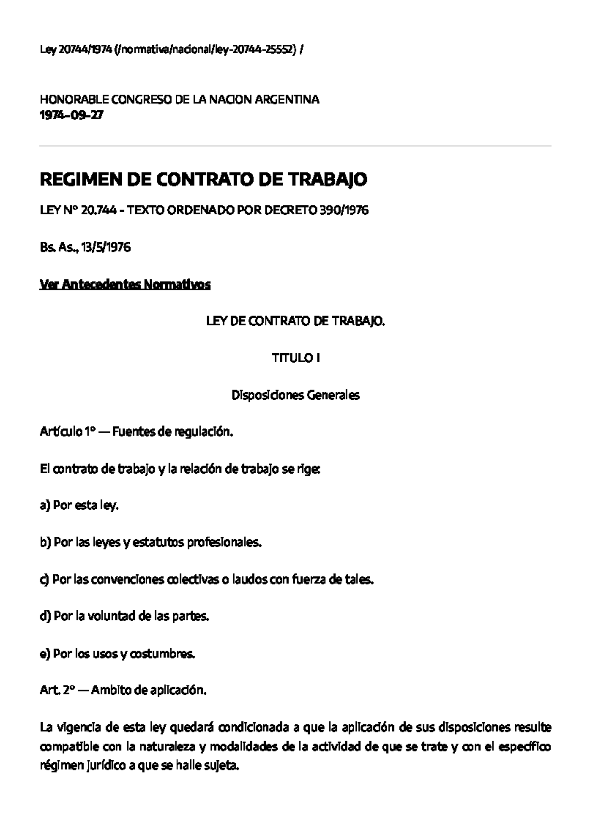 Ley 20744 - Ley Del Contrato De Trabajo - Ley 207 44/19 74 ( /normativa ...