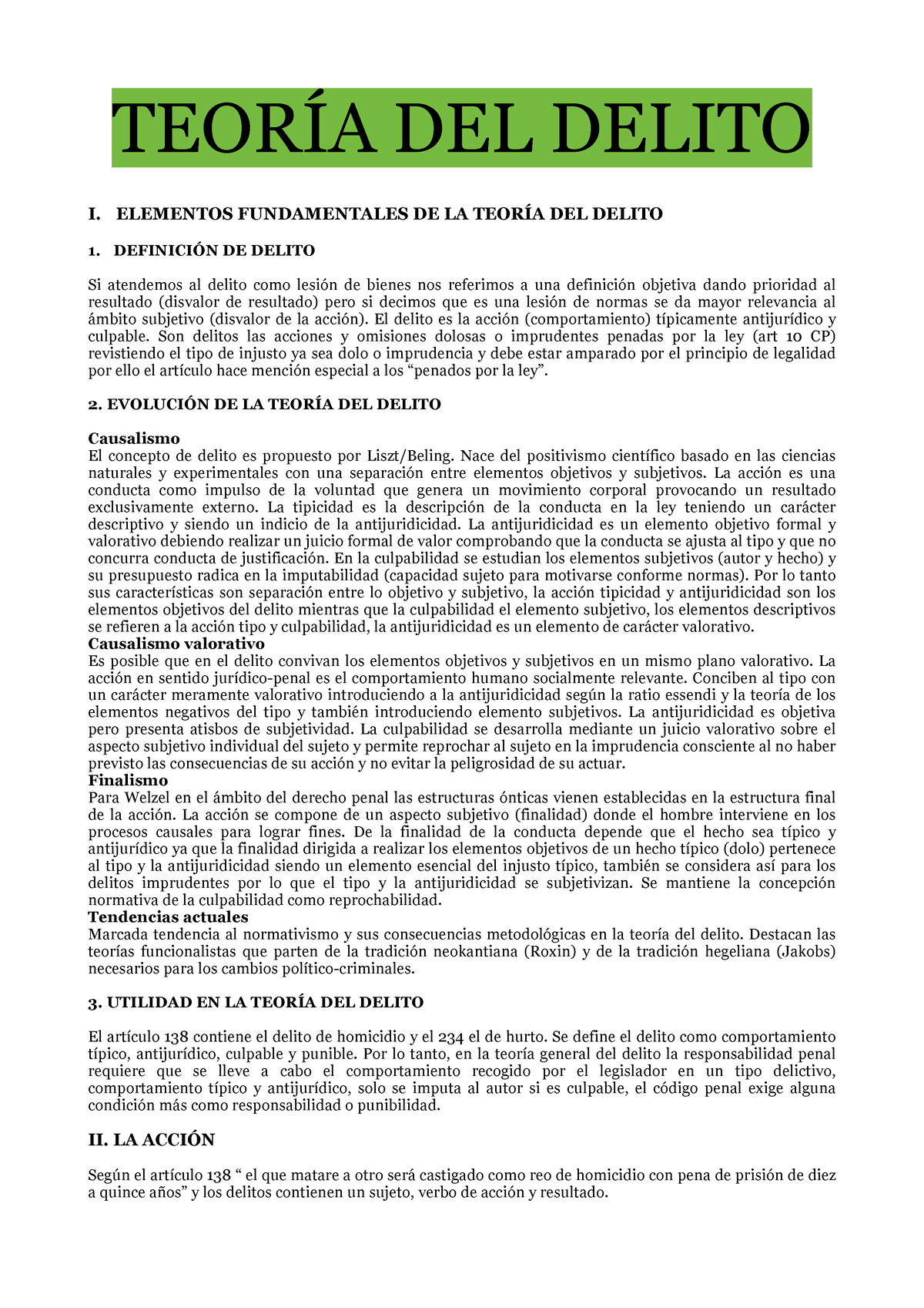 Teoría DEL Delito - Segunda Parte Derecho Penal Parte General - TEORÍA ...