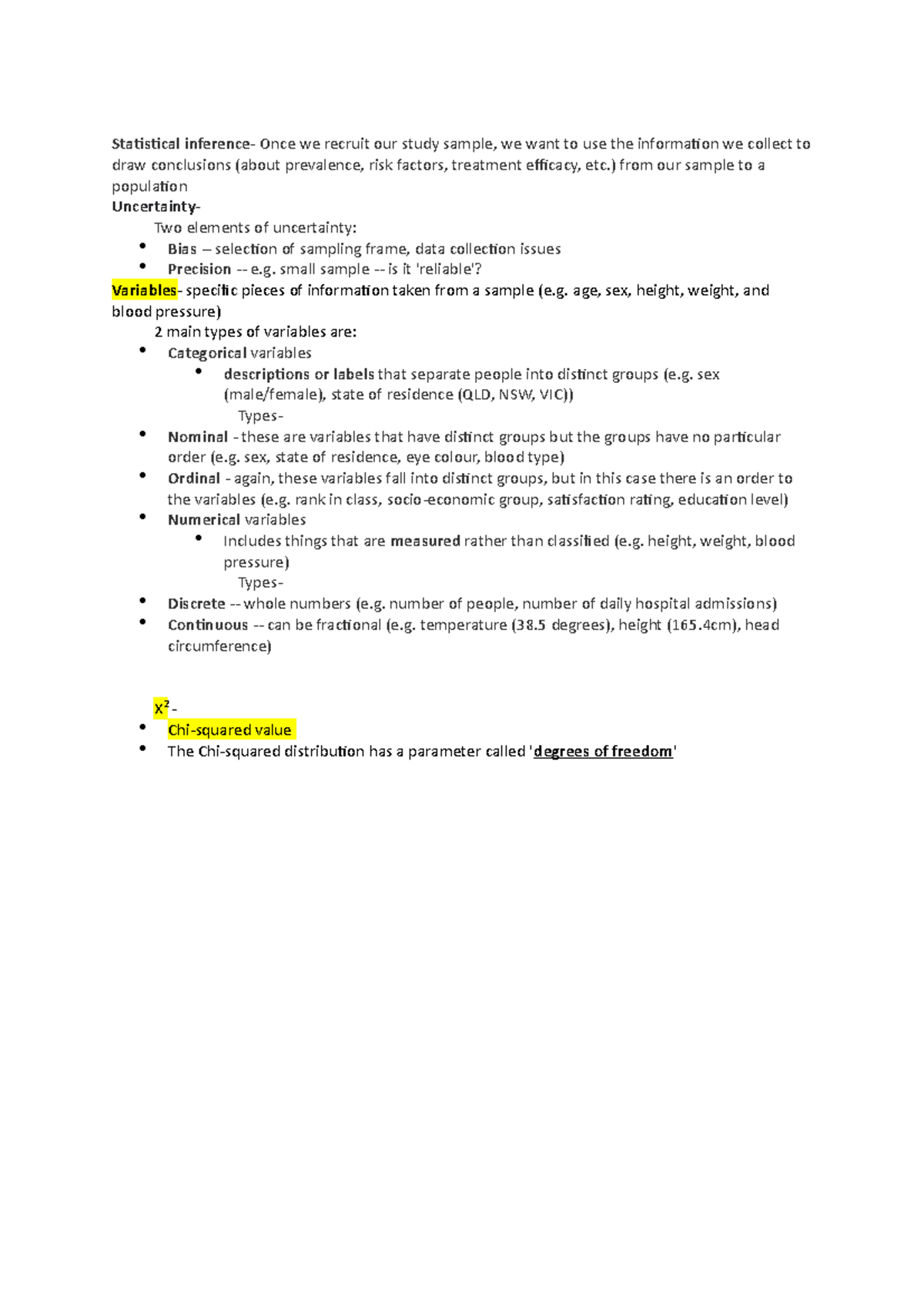 Statistical inference - ) from our sample to a population Uncertainty ...