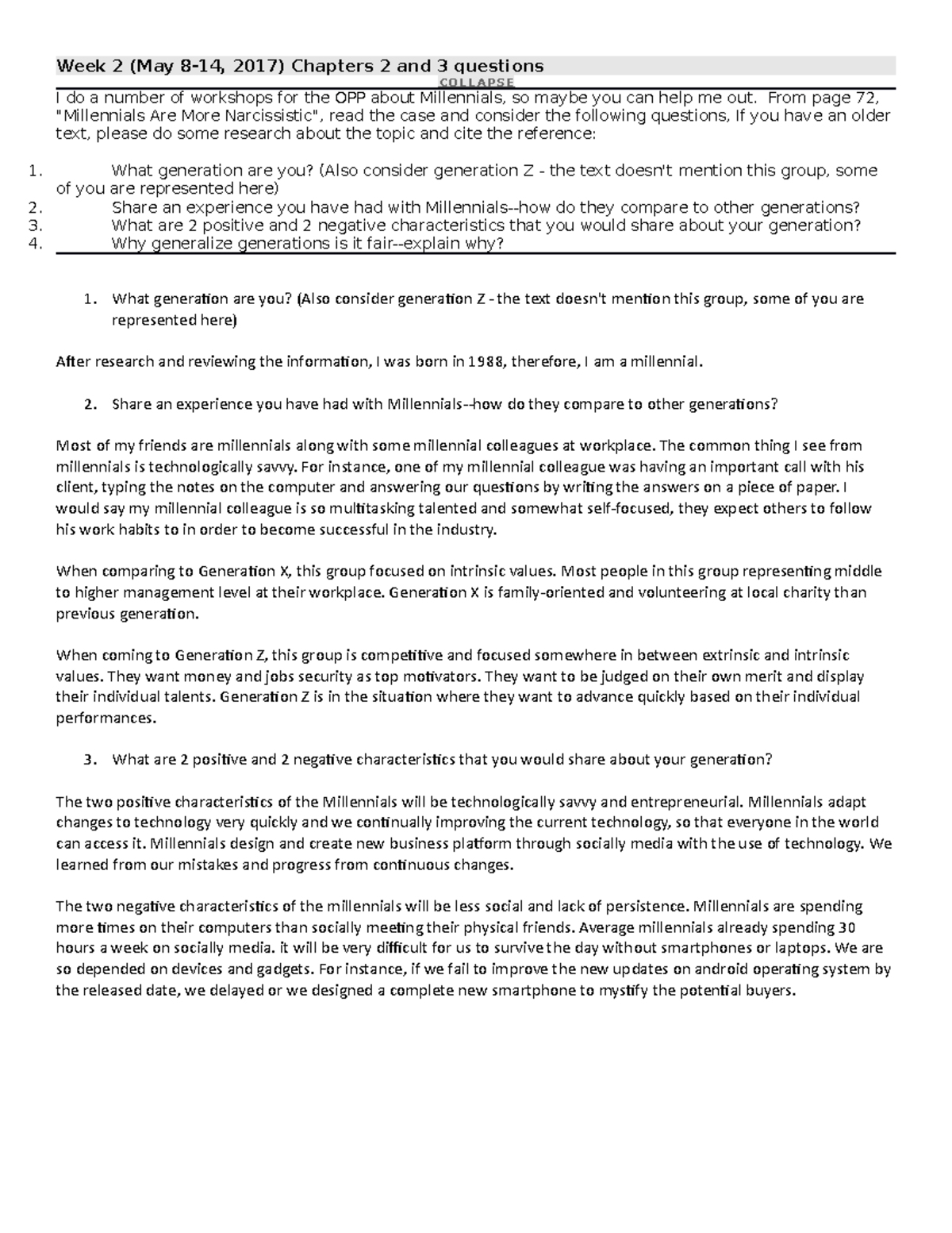 Week 2 - Discussion - Week 2 (May 2017) Chapters 2 and 3 questions COL ...