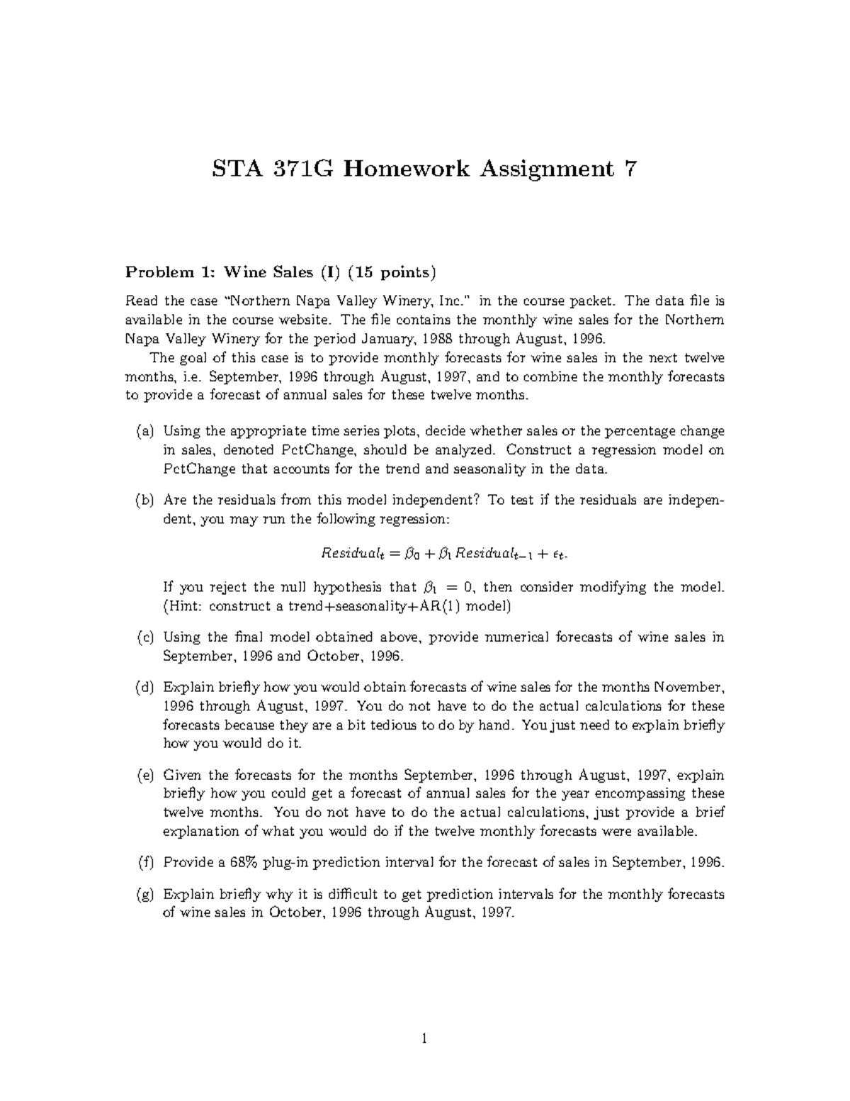 Seminar assignments - homework assignment 7 - questions + answers - STA ...