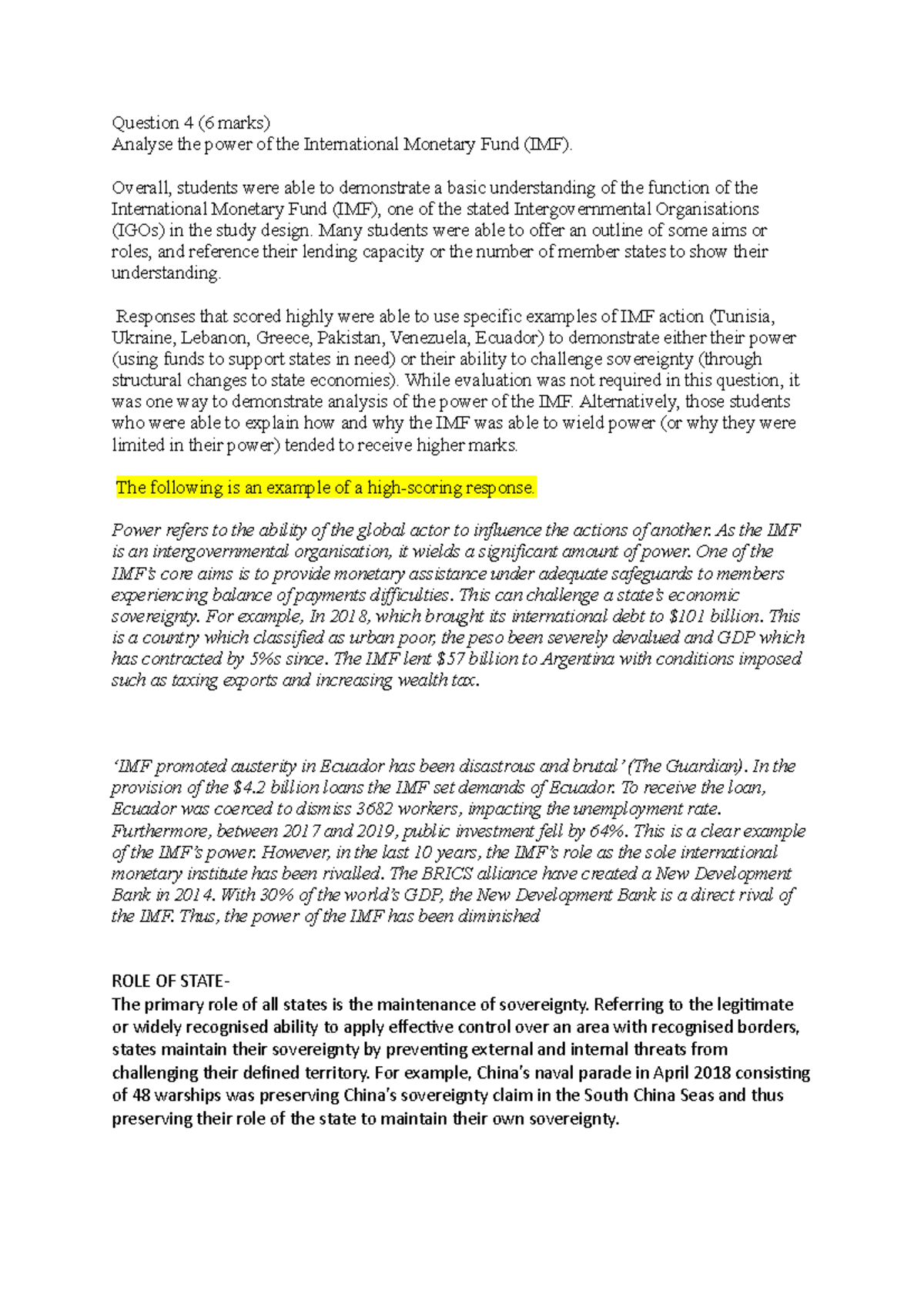 Power and Role of the International Monetary Fund (IMF) - Studocu