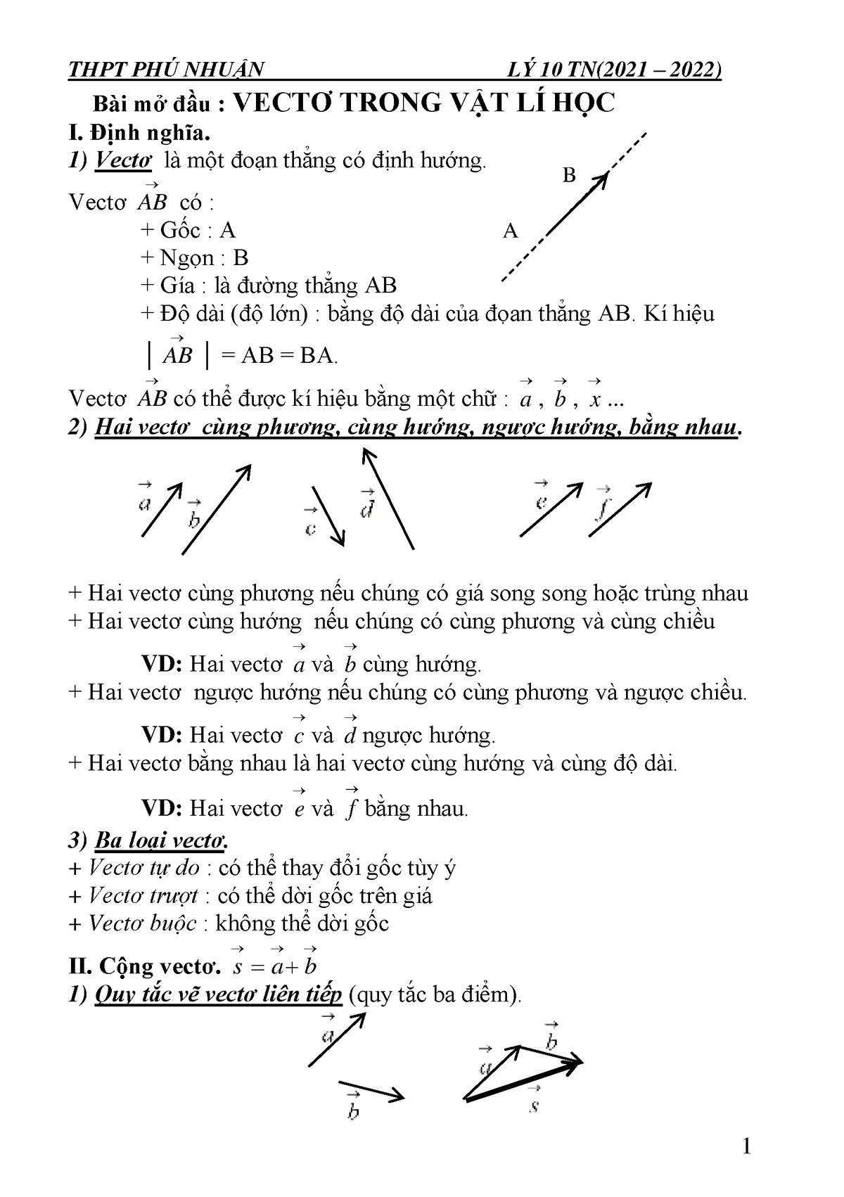 ĐCLY10HK1PHÚ NHUẬN(2021) - Bài mở đầu : VECTƠ TRONG VẬT LÍ HỌC I. Định ...