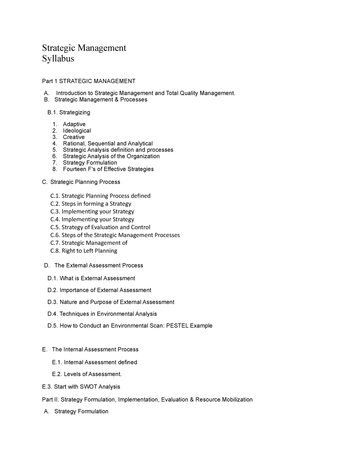 BSOA- Strama-2023 - MATERIALS - Strategic Management Syllabus Part 1 ...