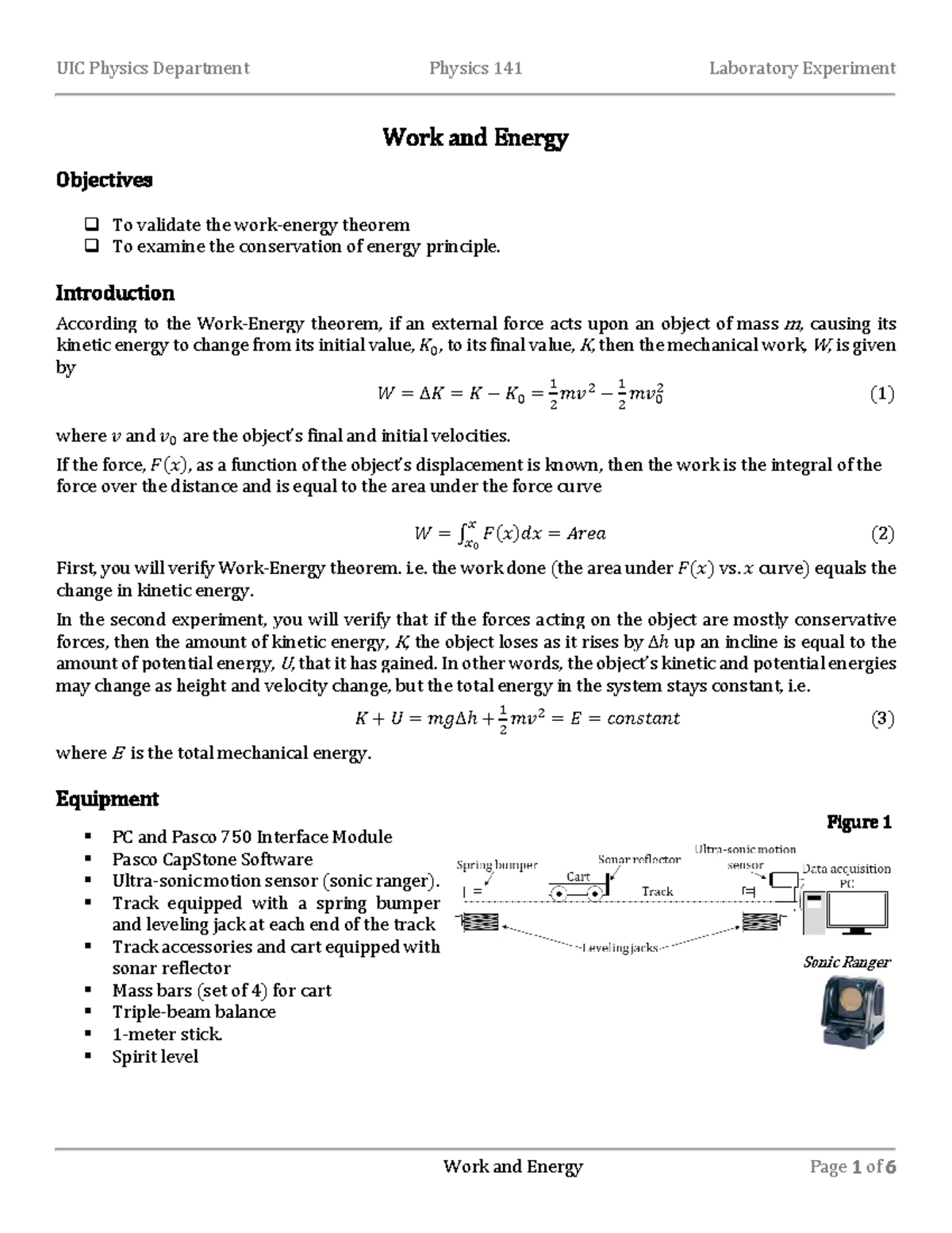 Physics 141 Lab 6 Manual :Work and Energy lab - Work and Energy ...