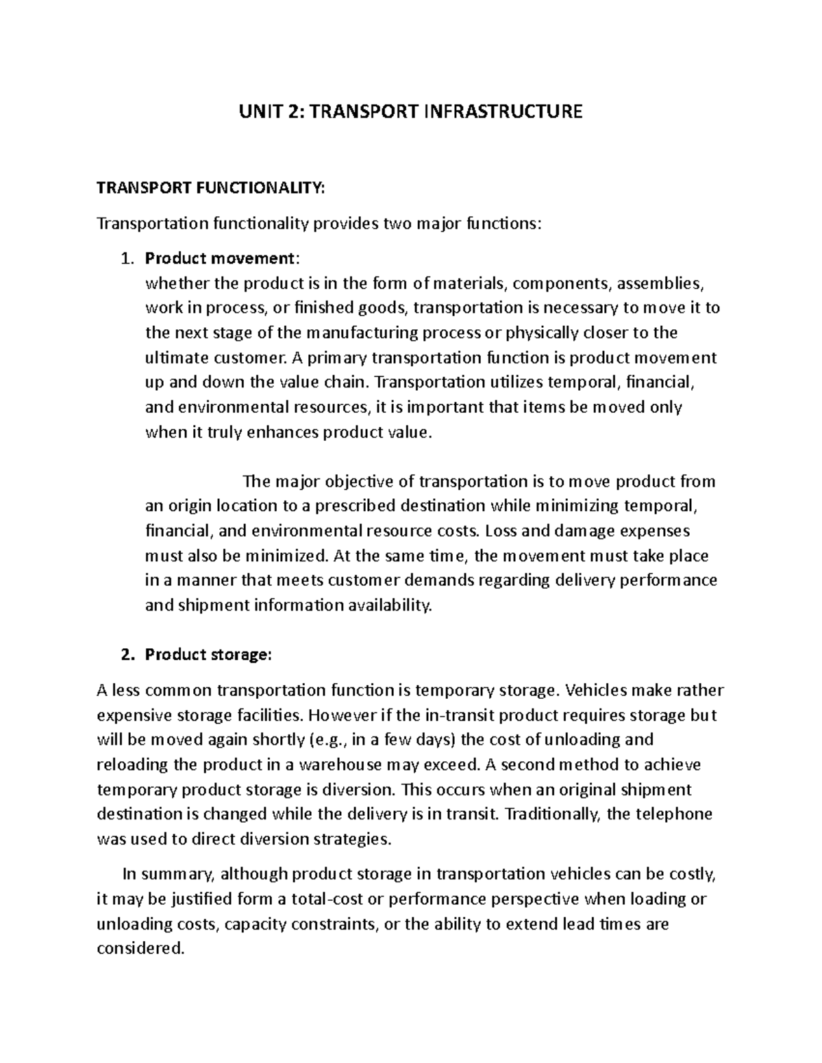 Unit - 2 Transportation infrastructure notes - Supply Chain And ...