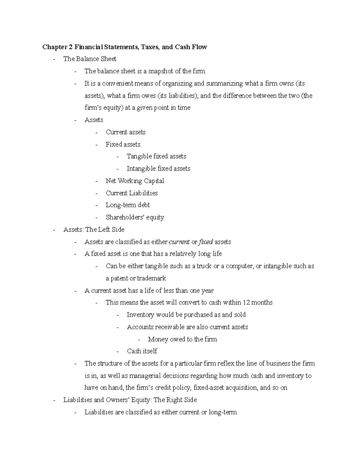 FIN 311 Exam 2 Textbook Notes - Chapter 2 Financial Statements, Taxes ...
