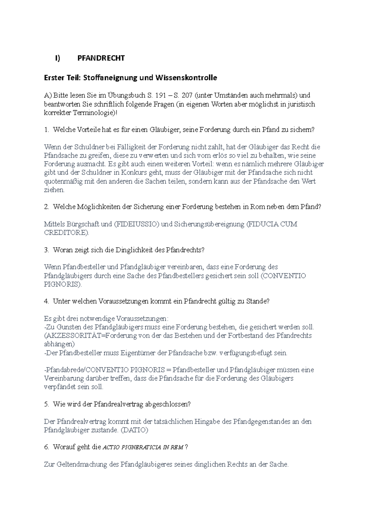 Pfandrecht Servituten Meissel Sachenrecht PÜ Rom Fund - I) PFANDRECHT ...