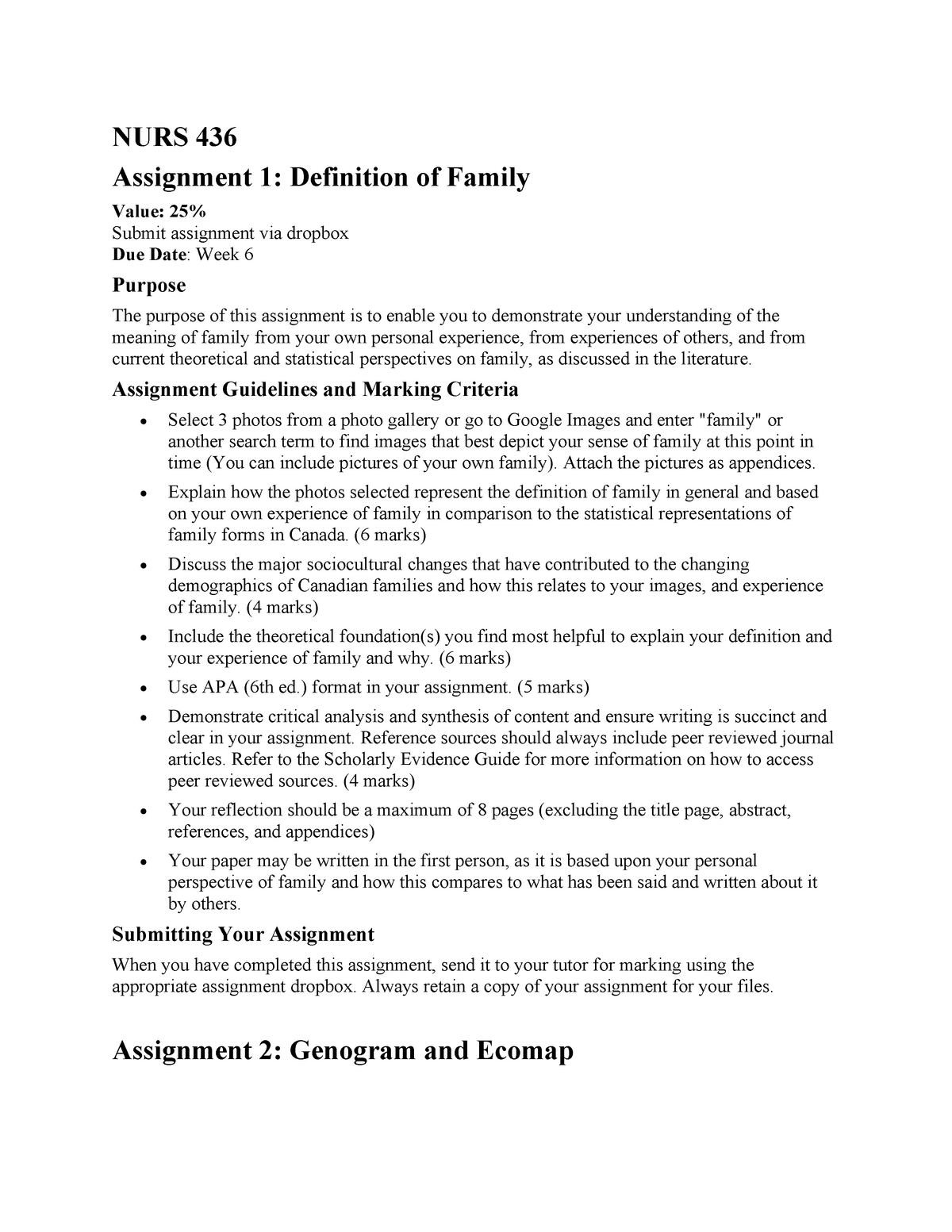 nurs 436 assignment 1 definition of family