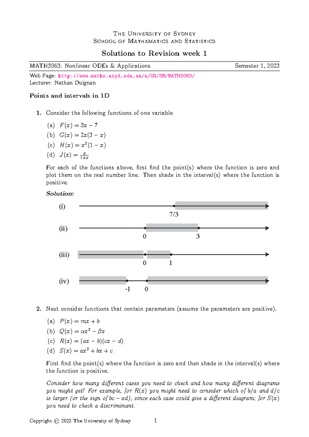 Tutorial 0 solutions - The University of Sydney School of Mathematics ...