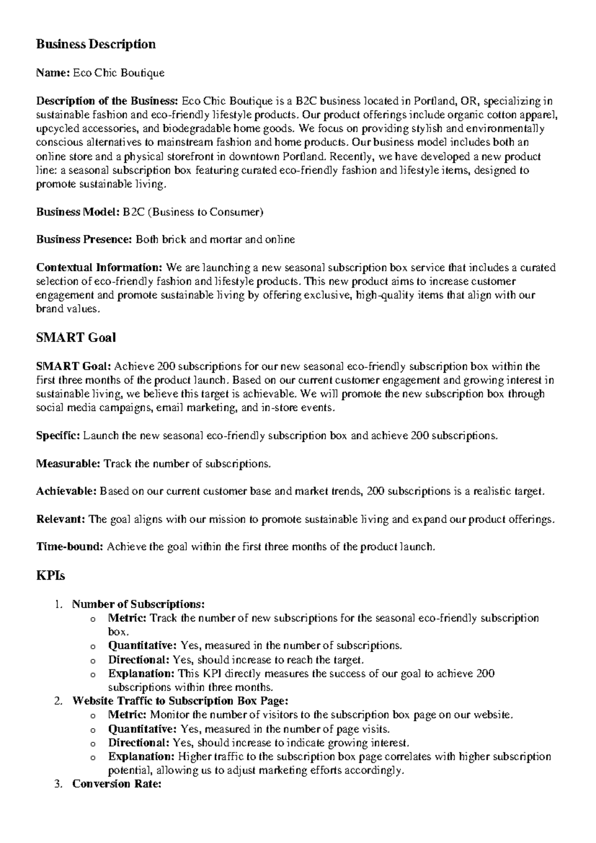 1 - asdasdcas - Business Description Name: Eco Chic Boutique ...