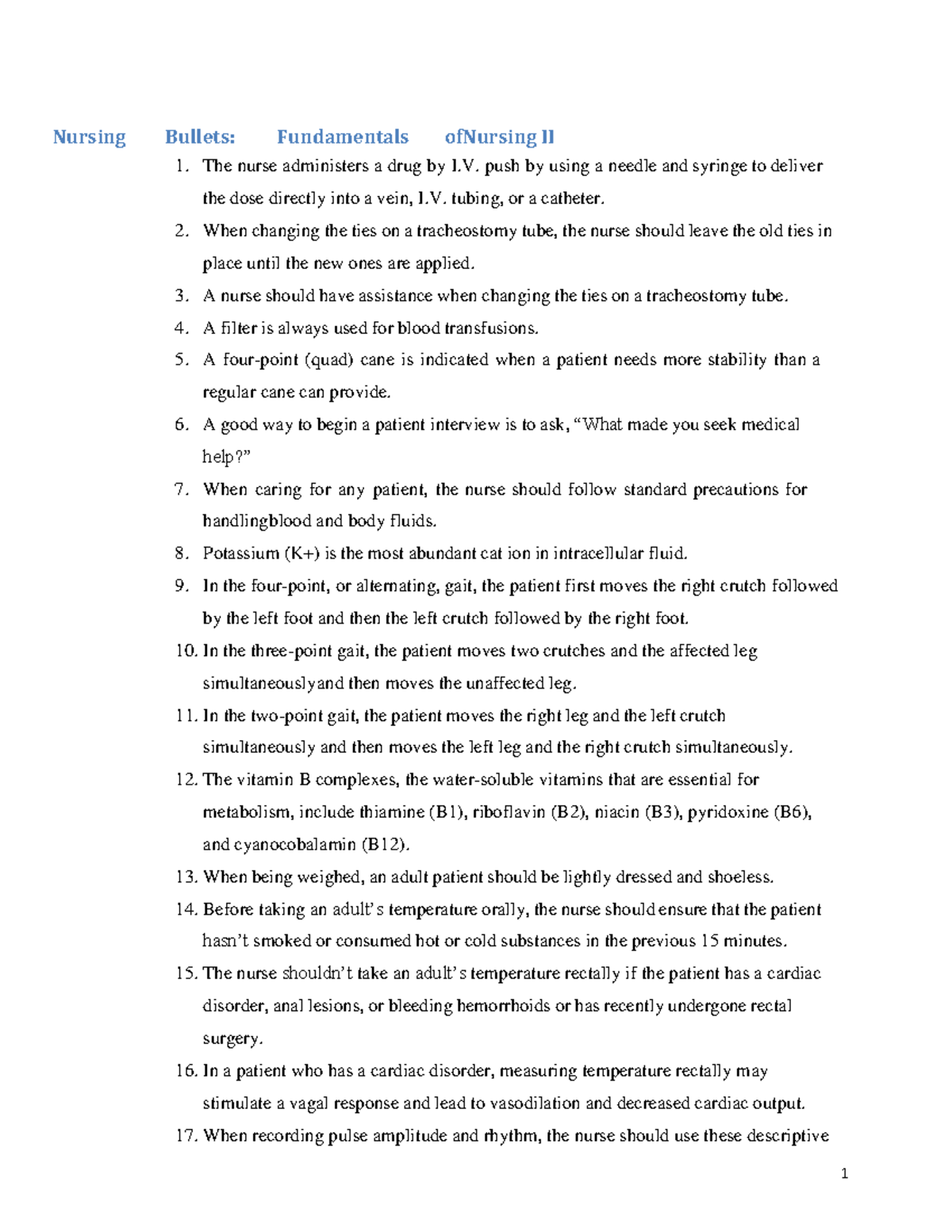 Fundamentals of Nursing 2 Bullets.docx.pdf - Nursing Bullets ...
