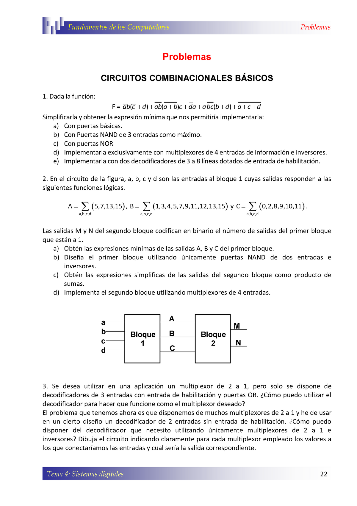 Problemas Circuitos Combinacionales - StuDocu