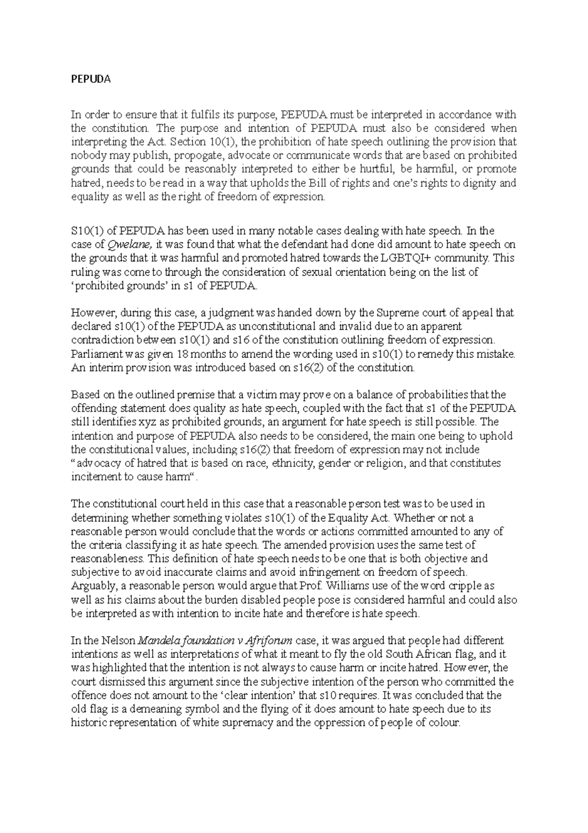 Pepuda notes for law - Law 171 - UCT - Studocu